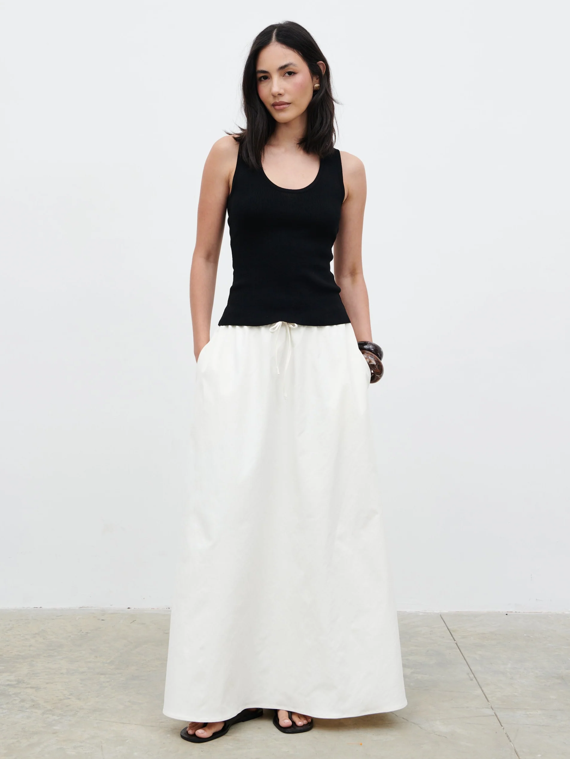 Kennedi Drawstring Maxi Skirt - Cream