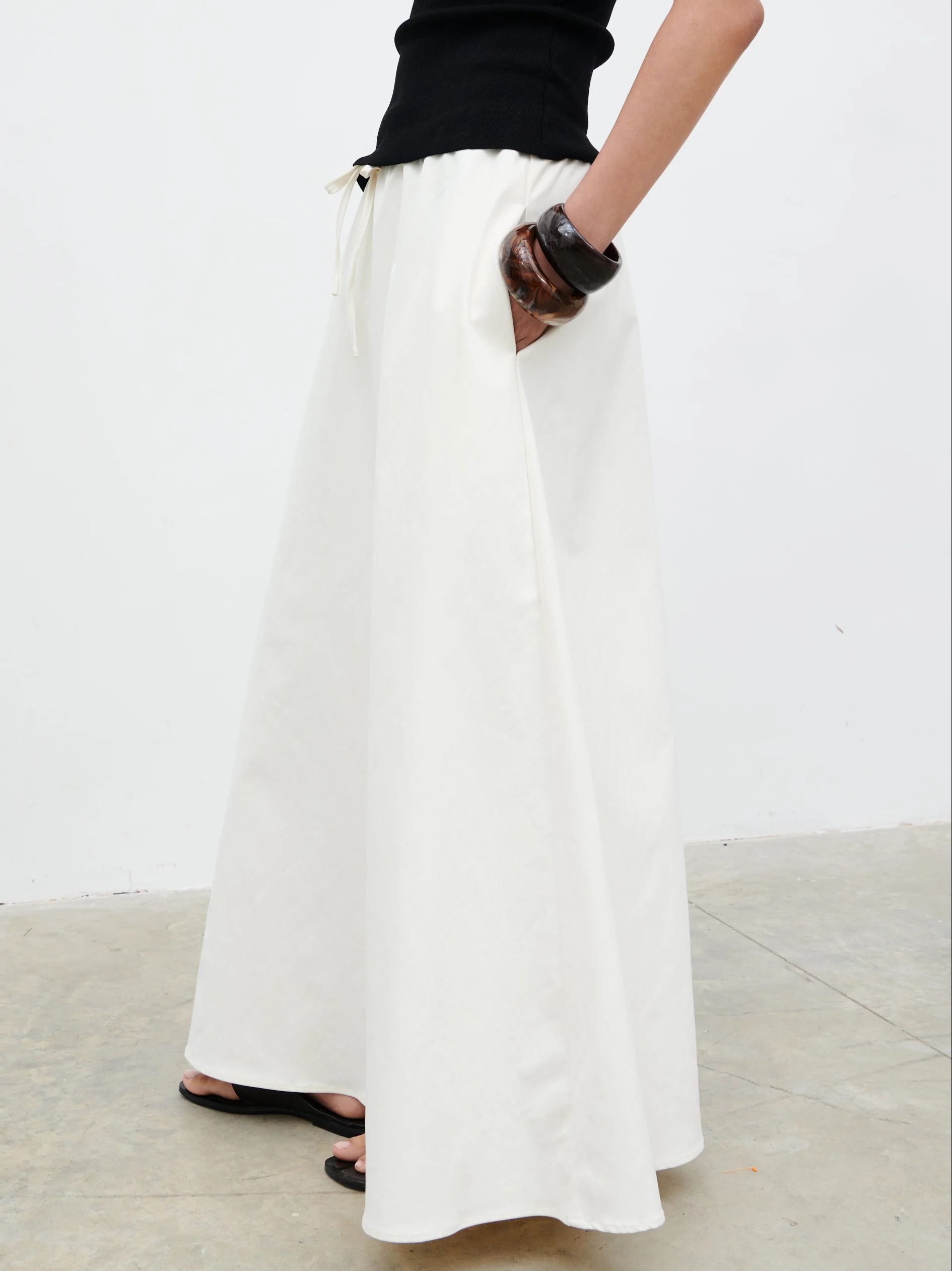 Kennedi Drawstring Maxi Skirt - Cream - Image 2