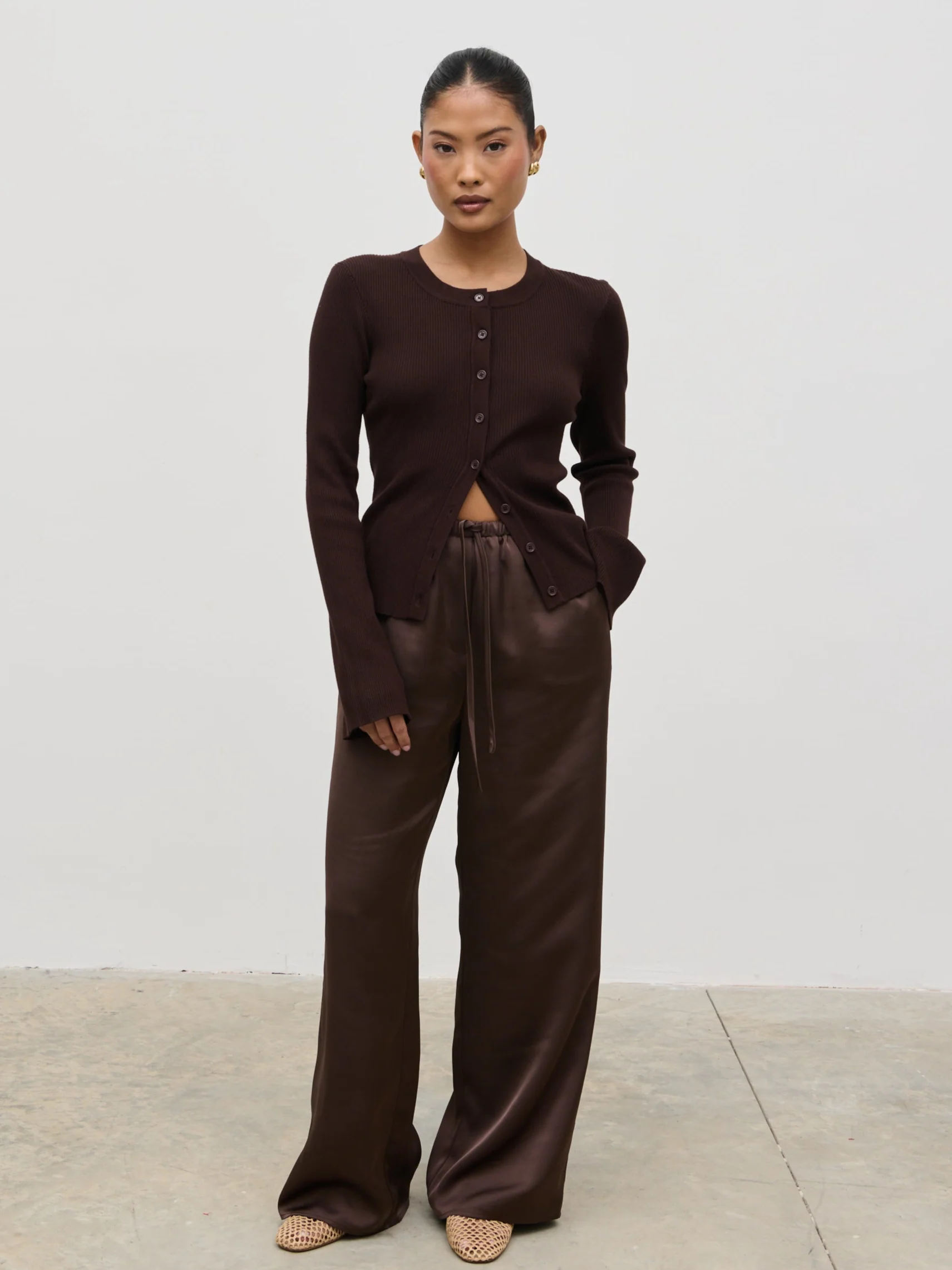 Lacey Button Down Top - Brown - Image 2