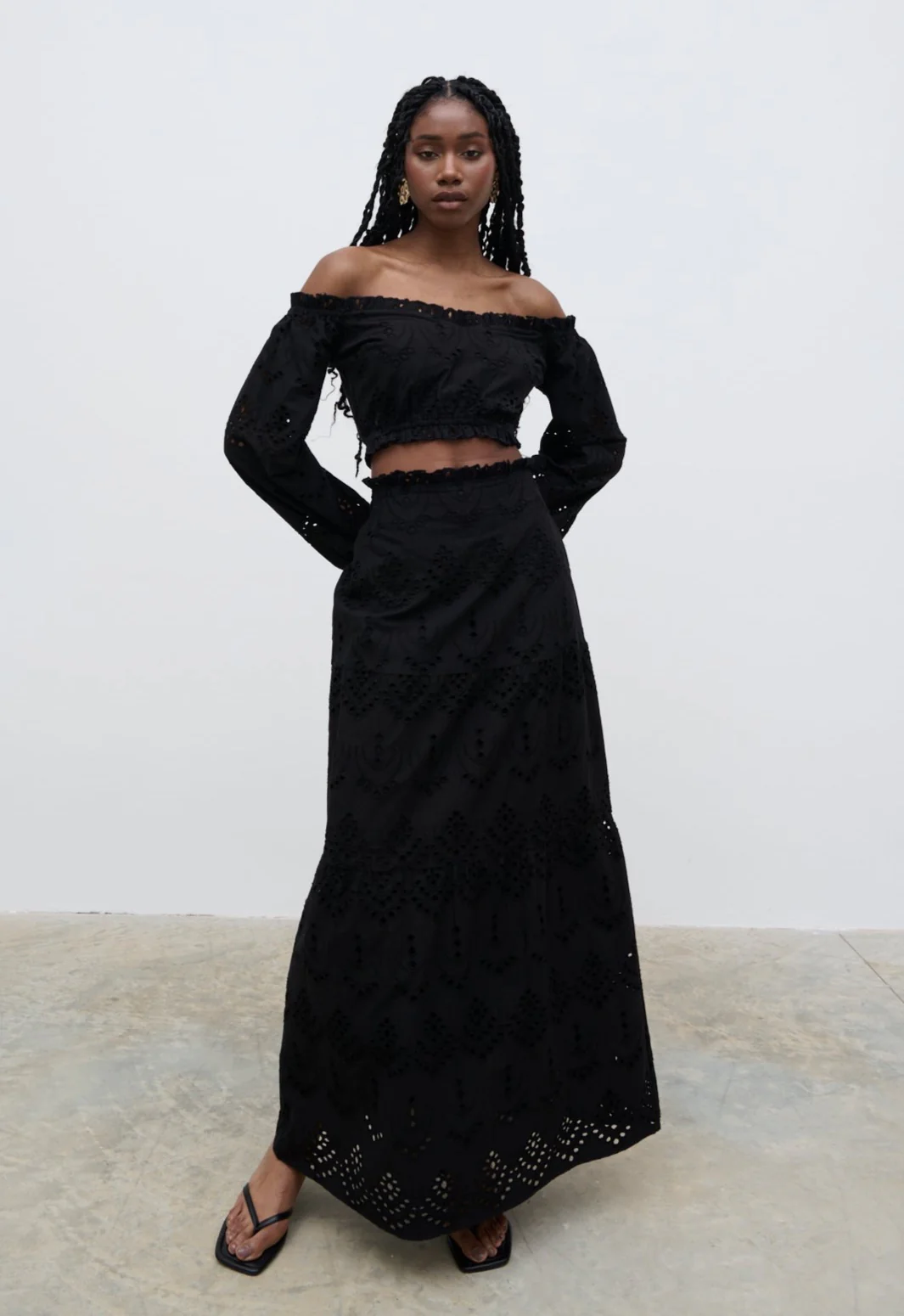 Lilla Broderie Maxi Skirt - Black