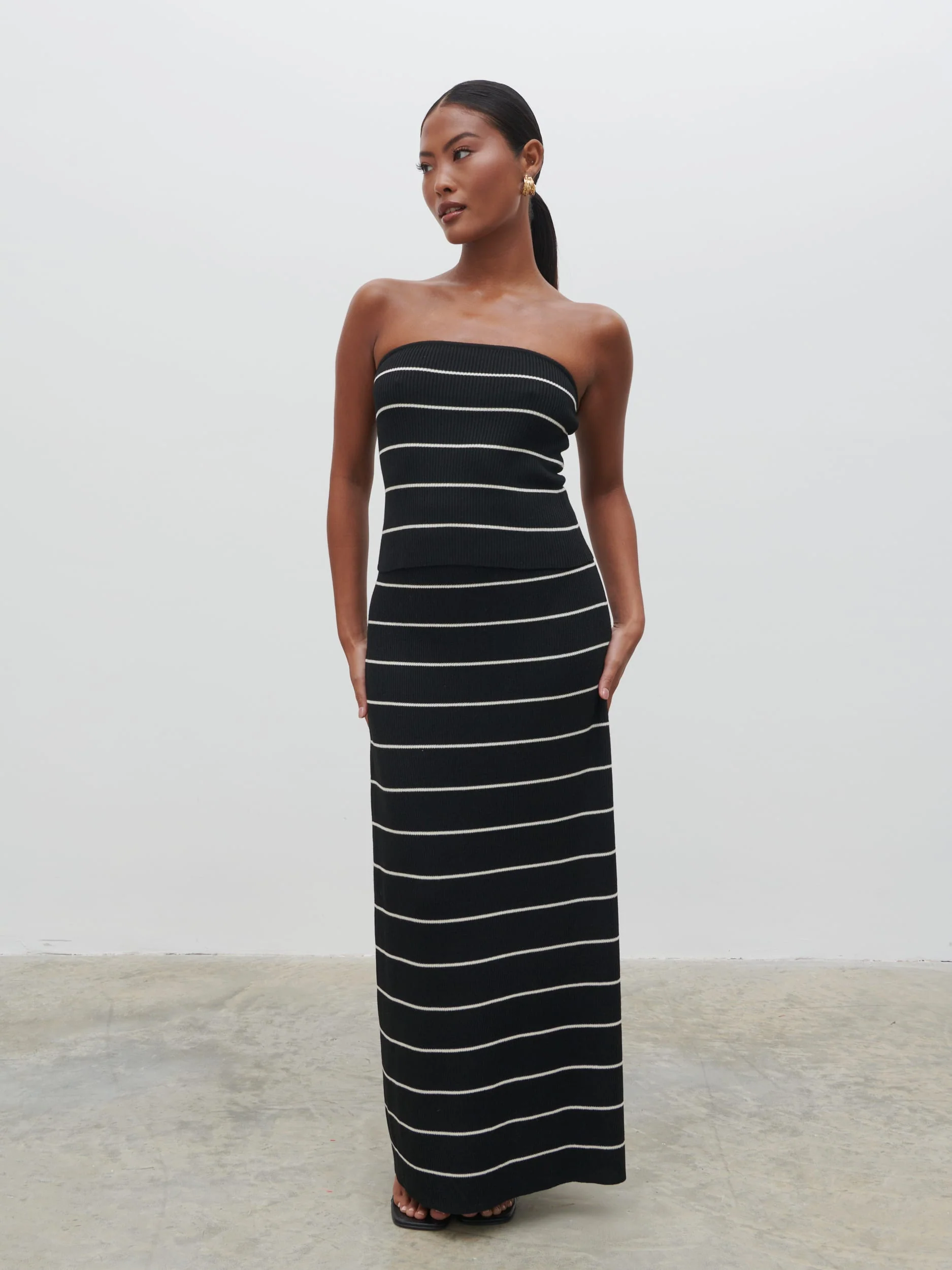 Louisa Stripe Knit Skirt - Black and Cream - Image 6