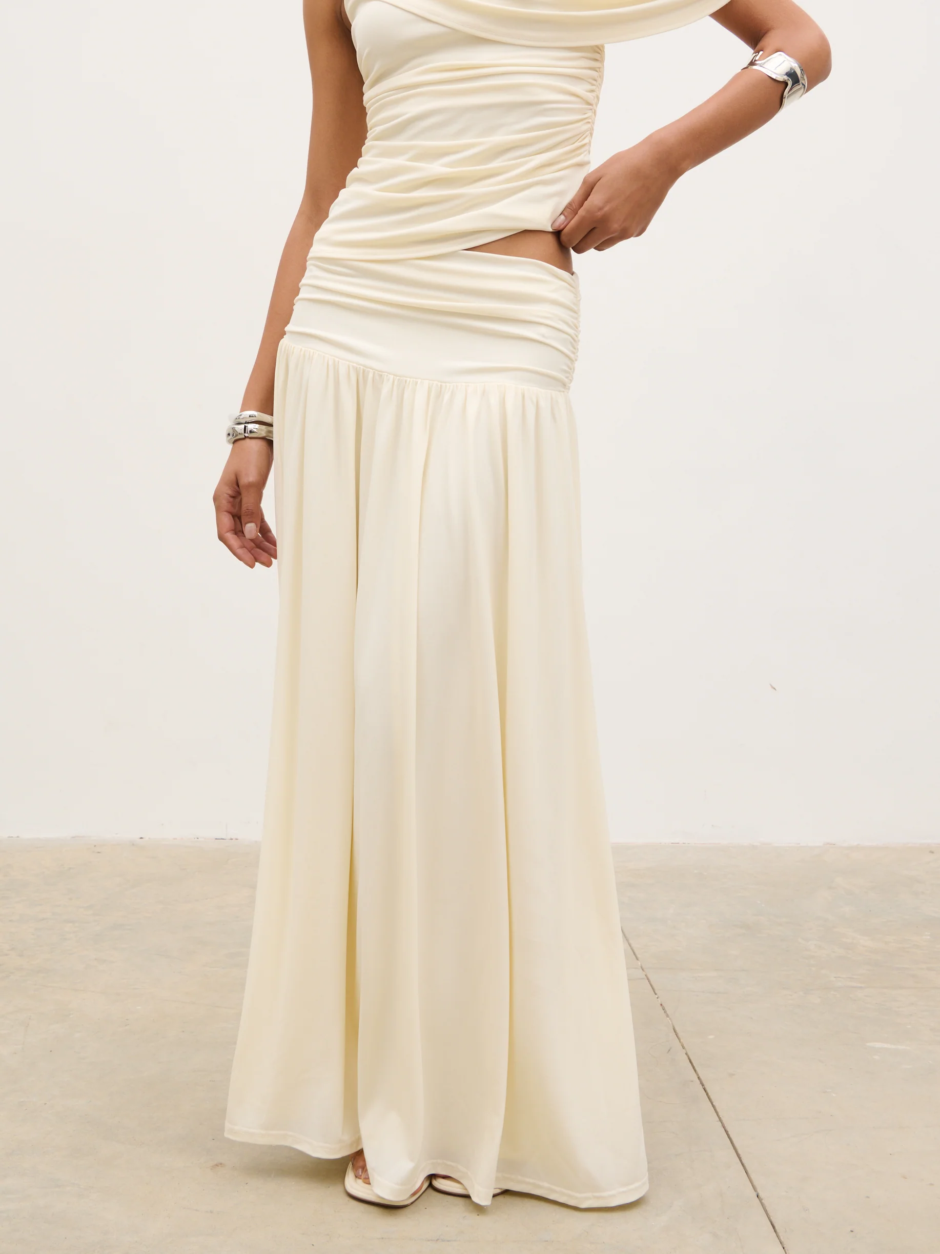 Lydia Ruched Jersey Skirt - Cream - Image 2