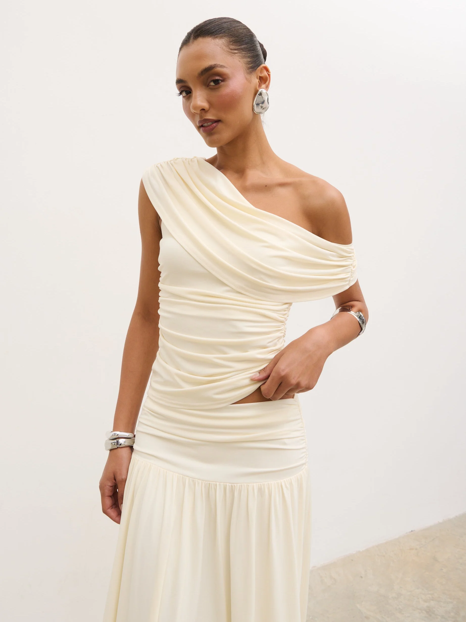 Lydia Ruched Jersey Top - Cream