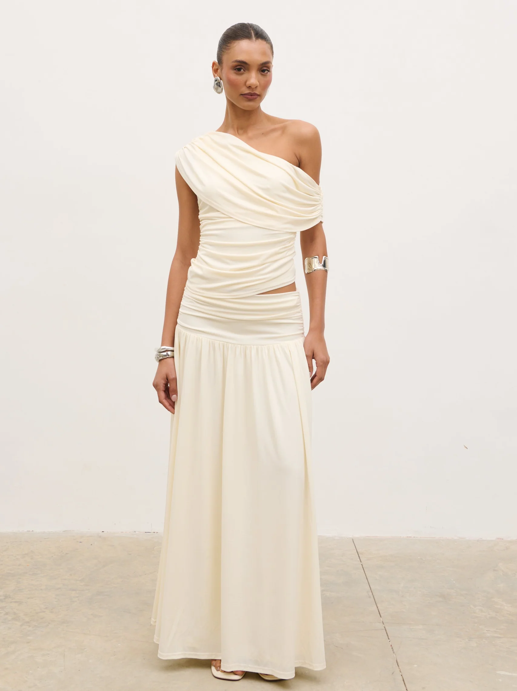 Lydia Ruched Jersey Top - Cream - Image 2