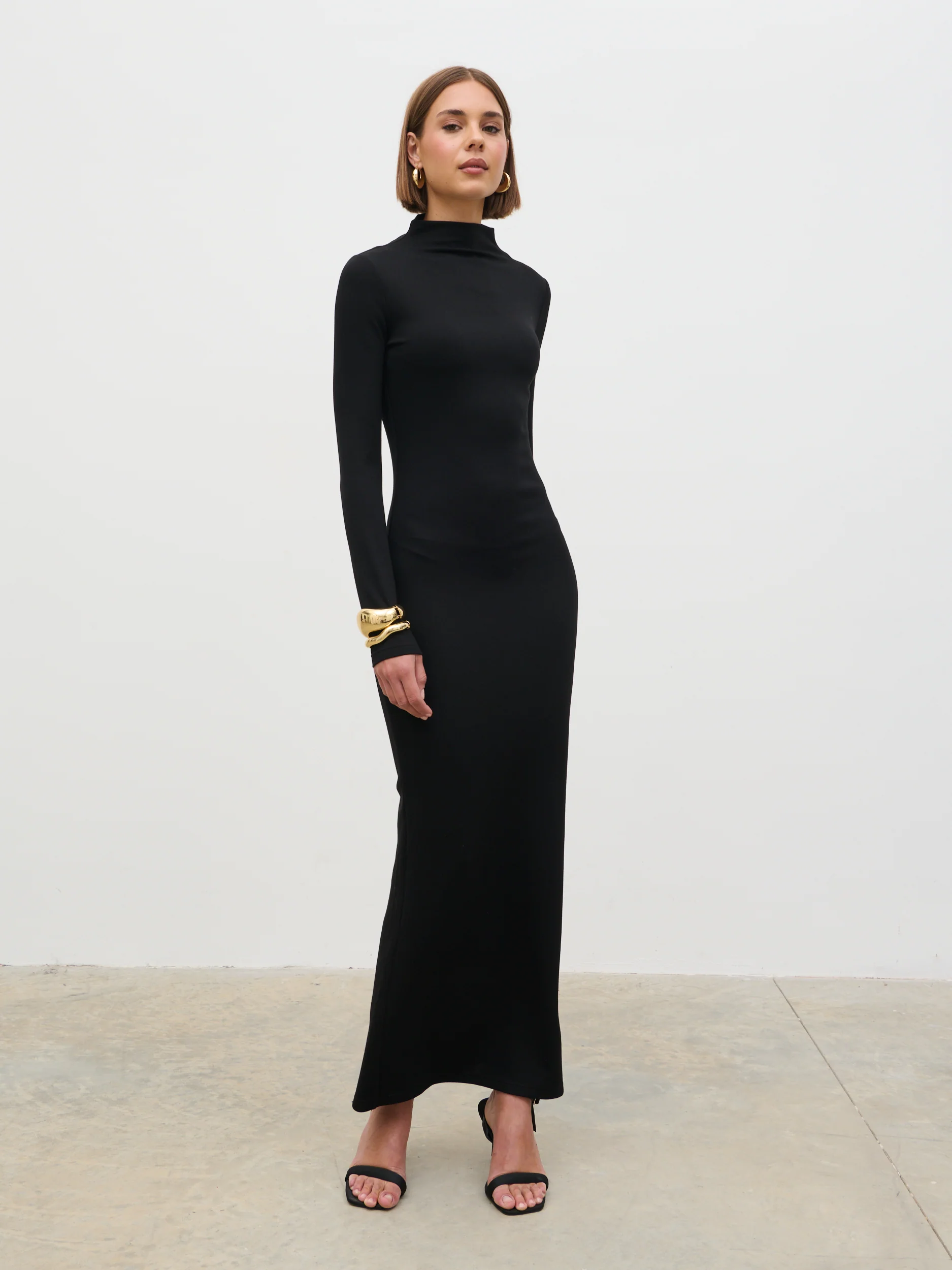 Mabel High Neck Jersey Maxi Dress - Black