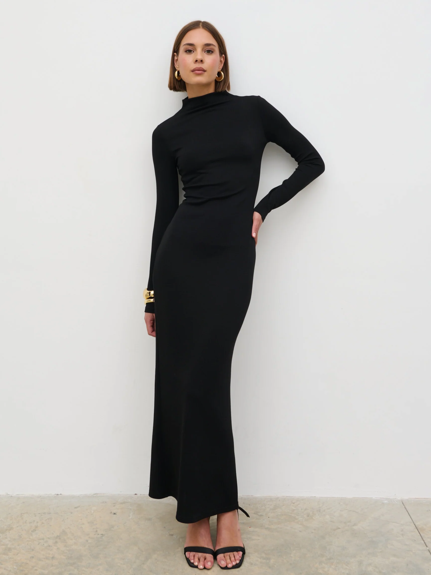 Mabel High Neck Jersey Maxi Dress - Black - Image 2