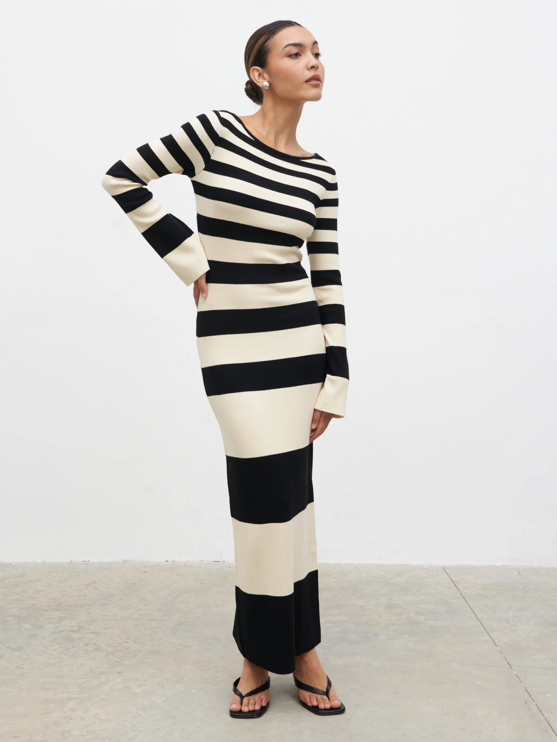 Mila Striped Knit Dress - Black and Beige Stripe