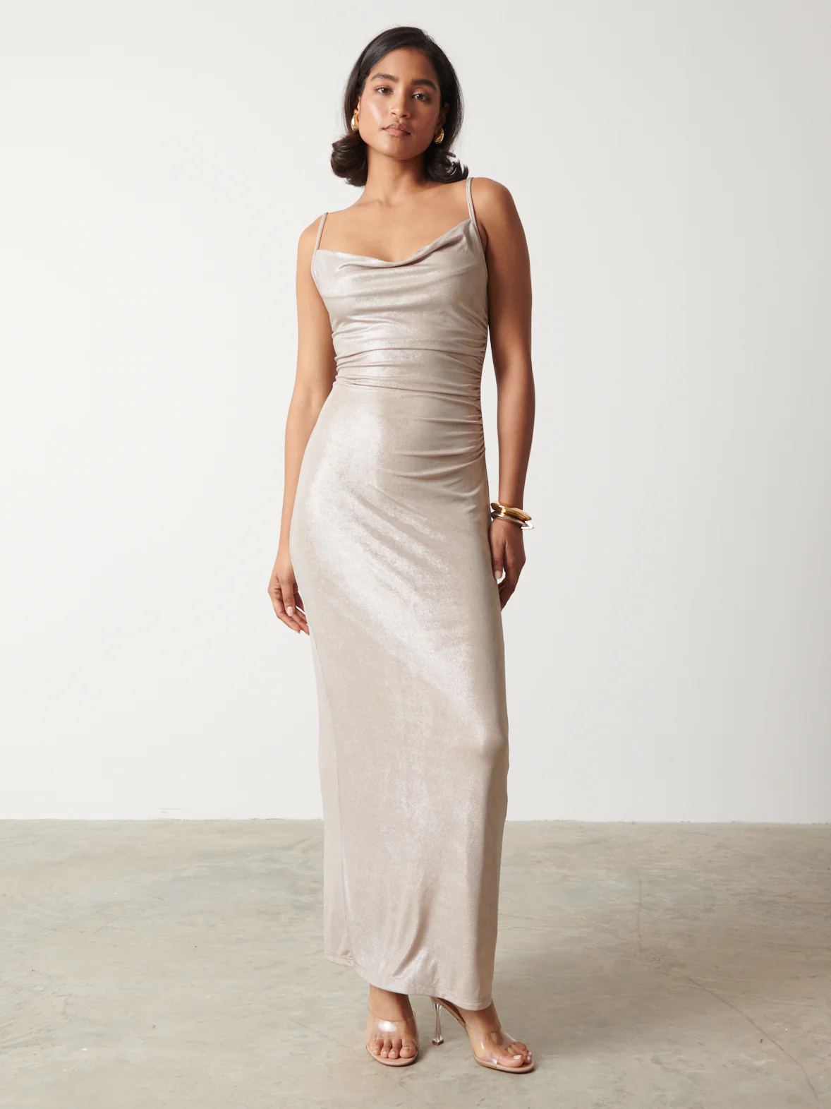 Monroe Metallic Maxi Dress - Champagne