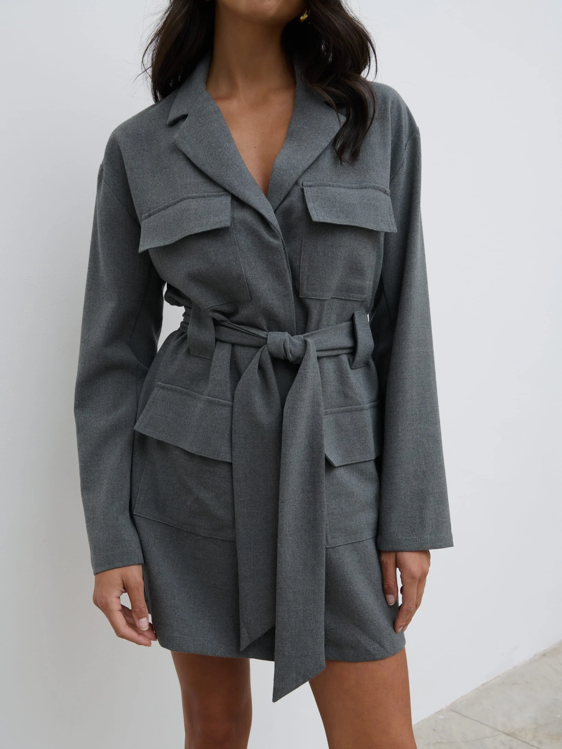 Morgan Tailored Cargo Mini Dress - Grey