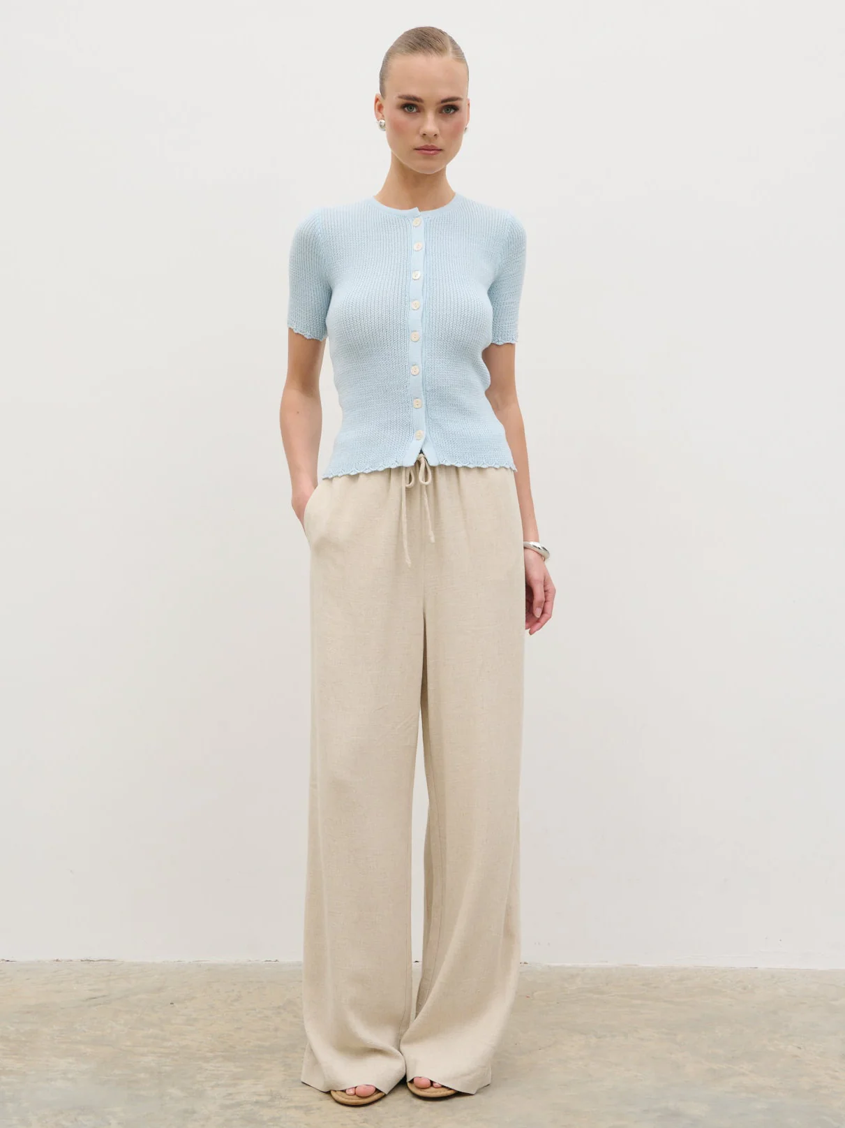 Nessa Wide Leg Linen Blend Trousers - Natural