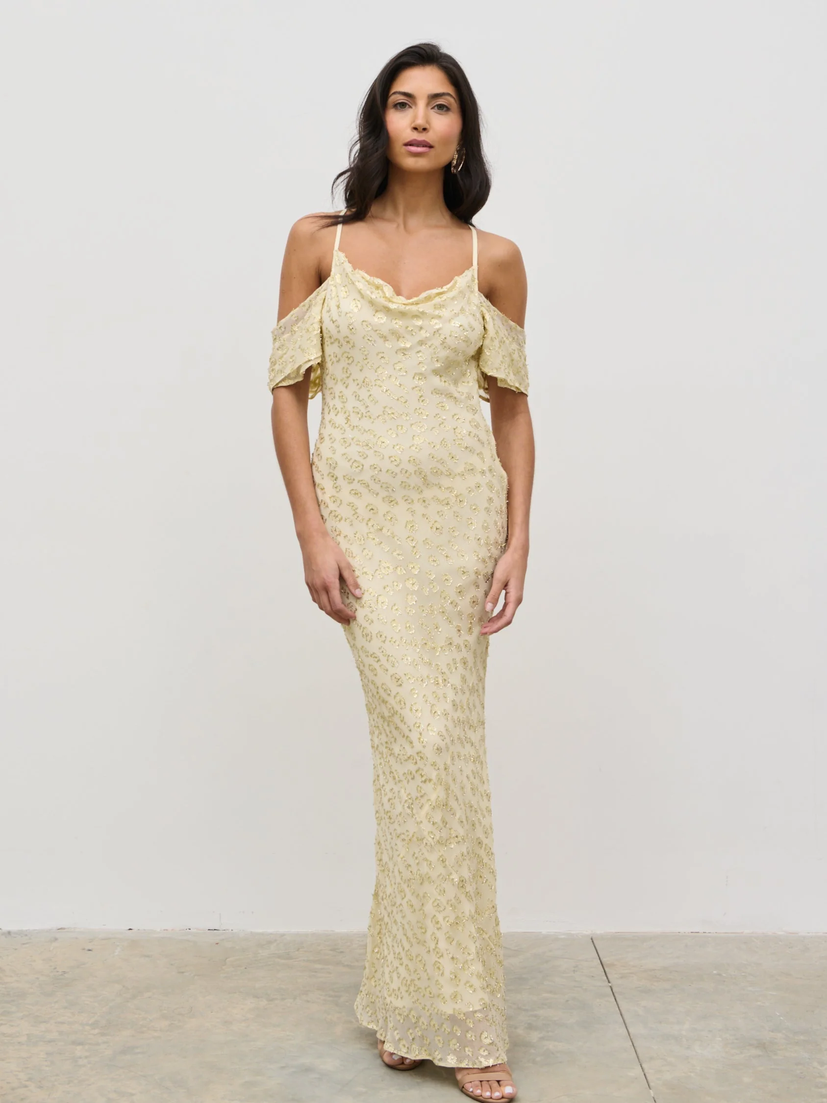 Nia Cold Shoulder Maxi Dress - Lemon