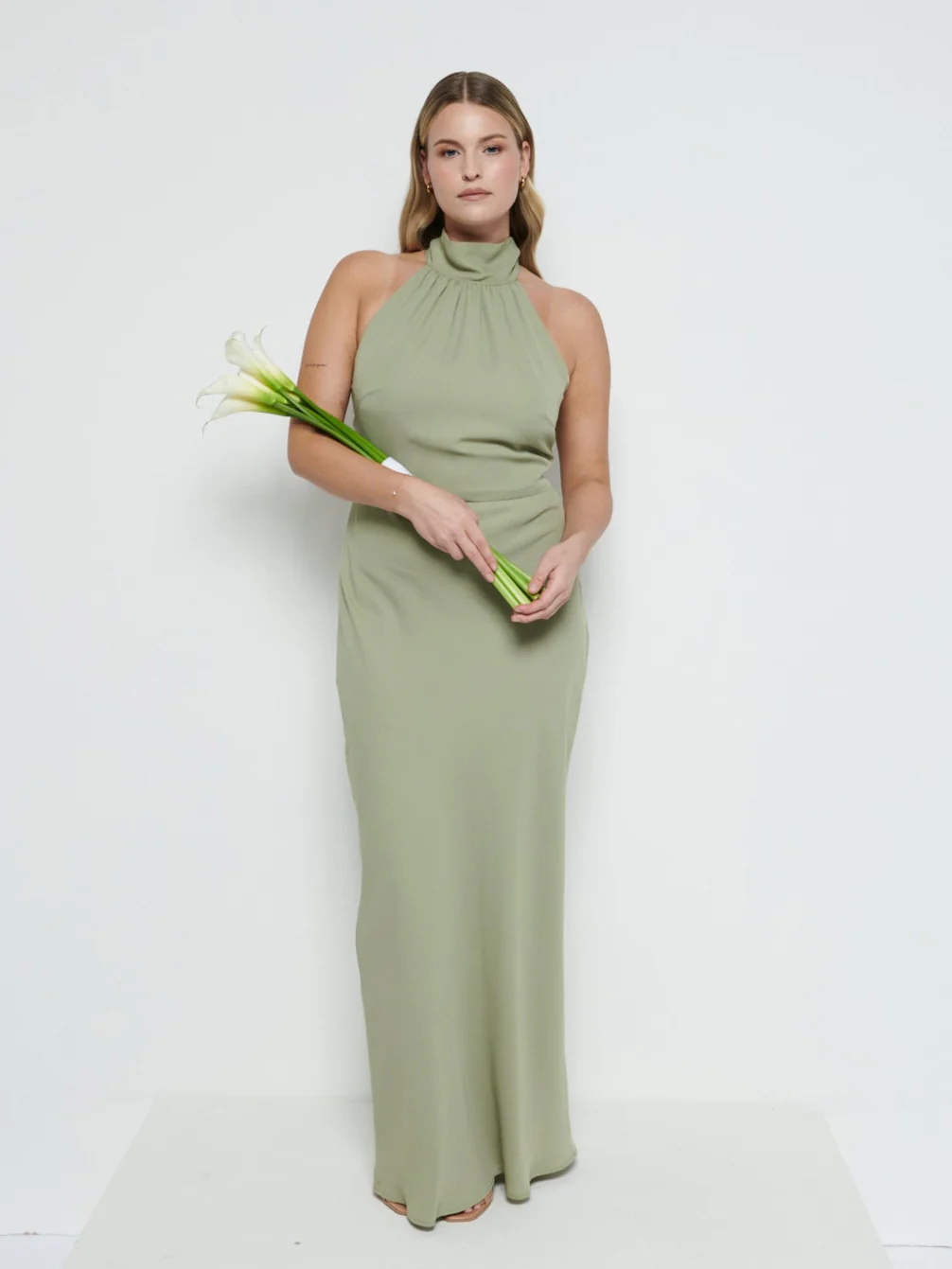 Odelle Tie Back Chiffon Maxi Bridesmaid Dress - Olive