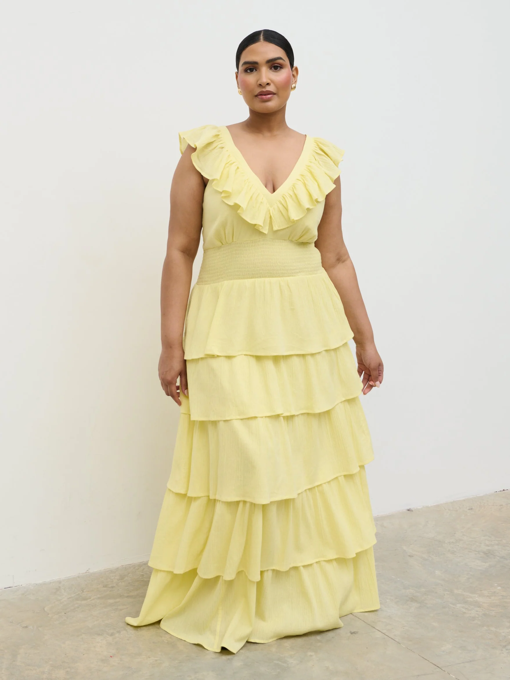 Opal Ruffle Maxi Dress Curve - Lemon