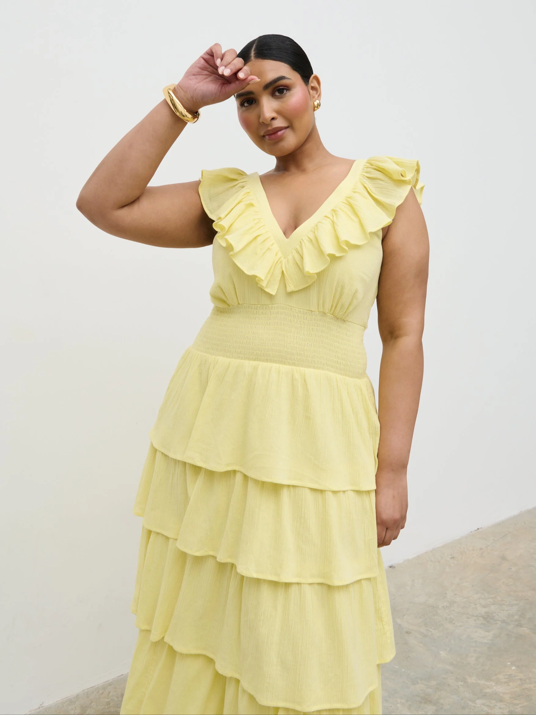 Opal Ruffle Maxi Dress Curve - Lemon - Image 2