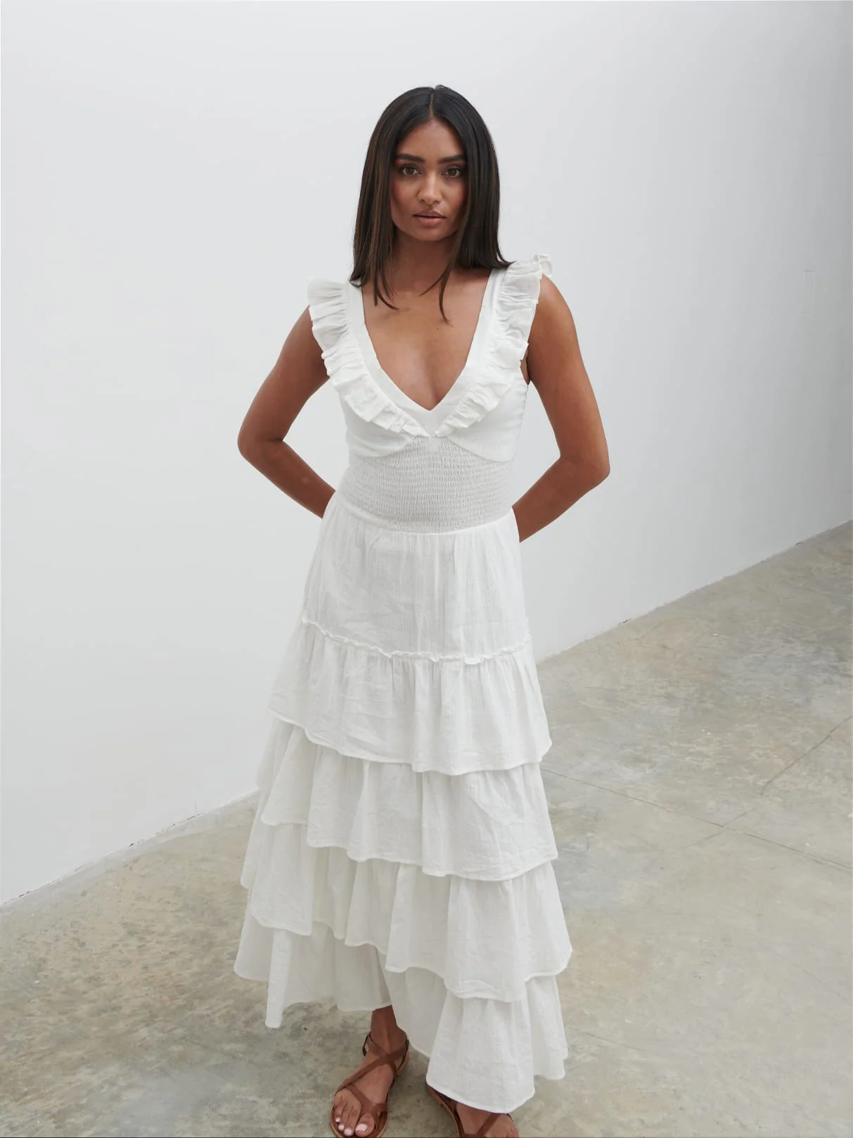Opal Ruffle Midaxi Dress - Cream