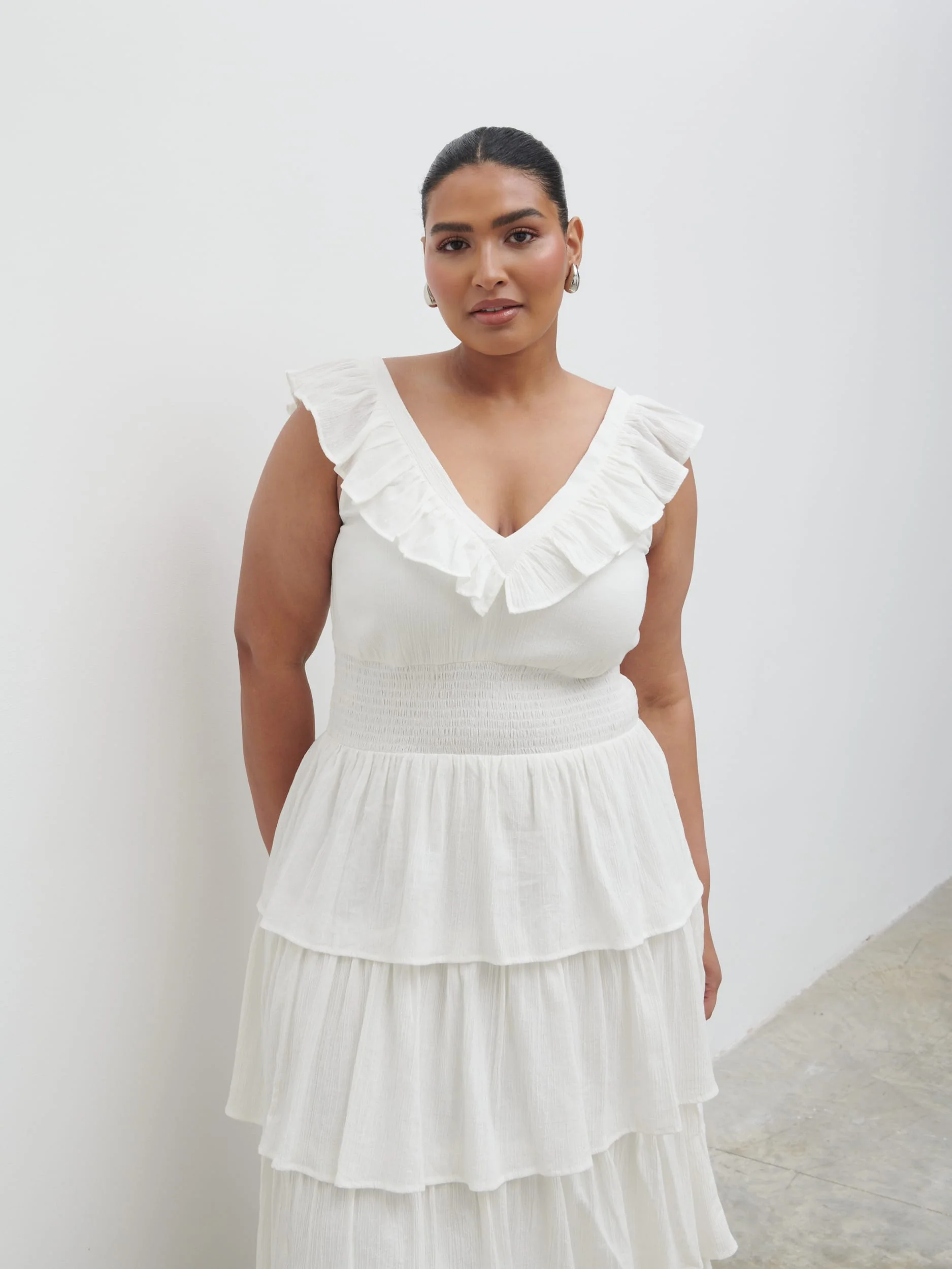 Opal Ruffle Midaxi Dress Curve - Cream - Image 2