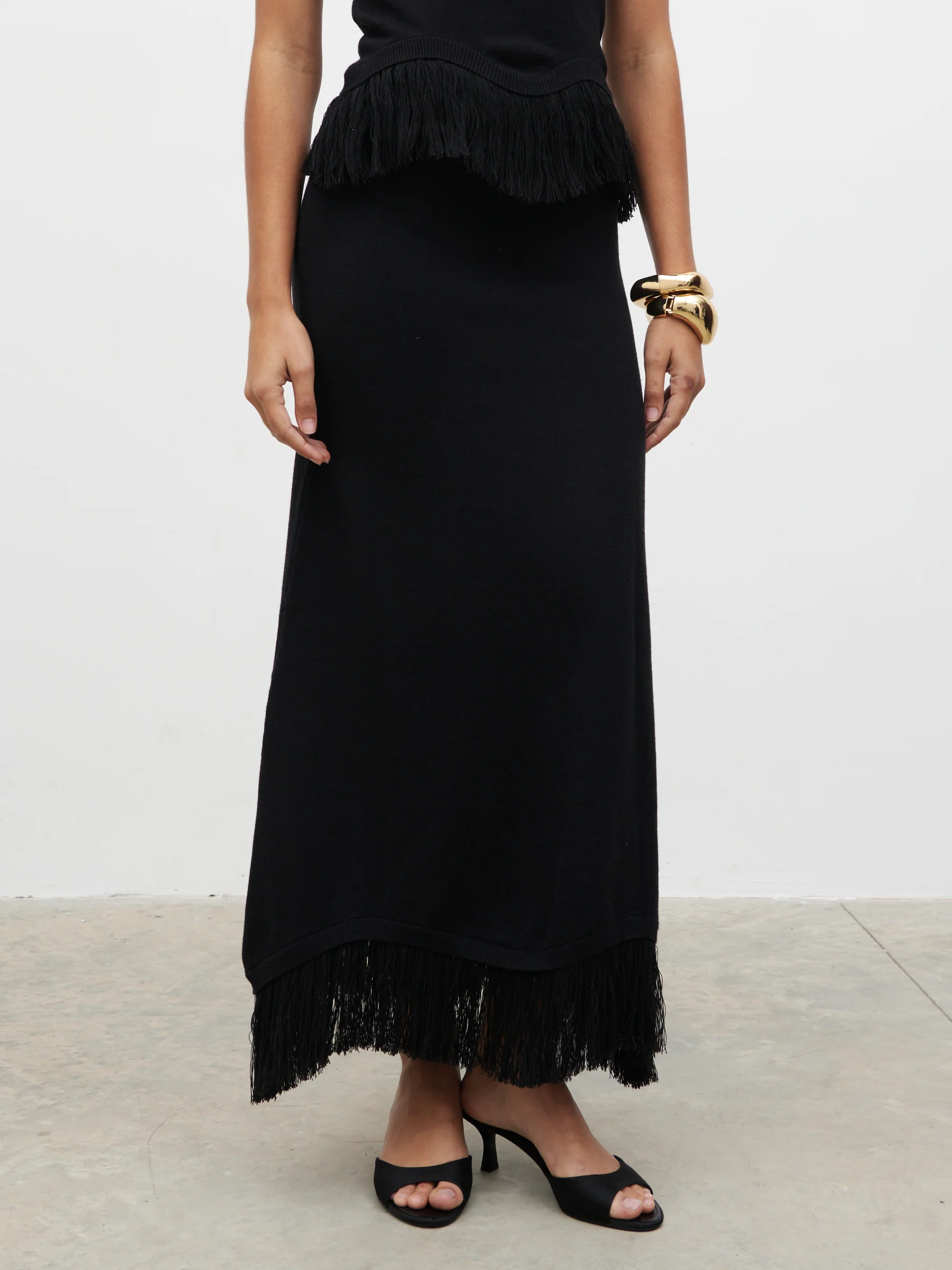 Orlendina Fringe Midaxi Skirt - Black - Image 2