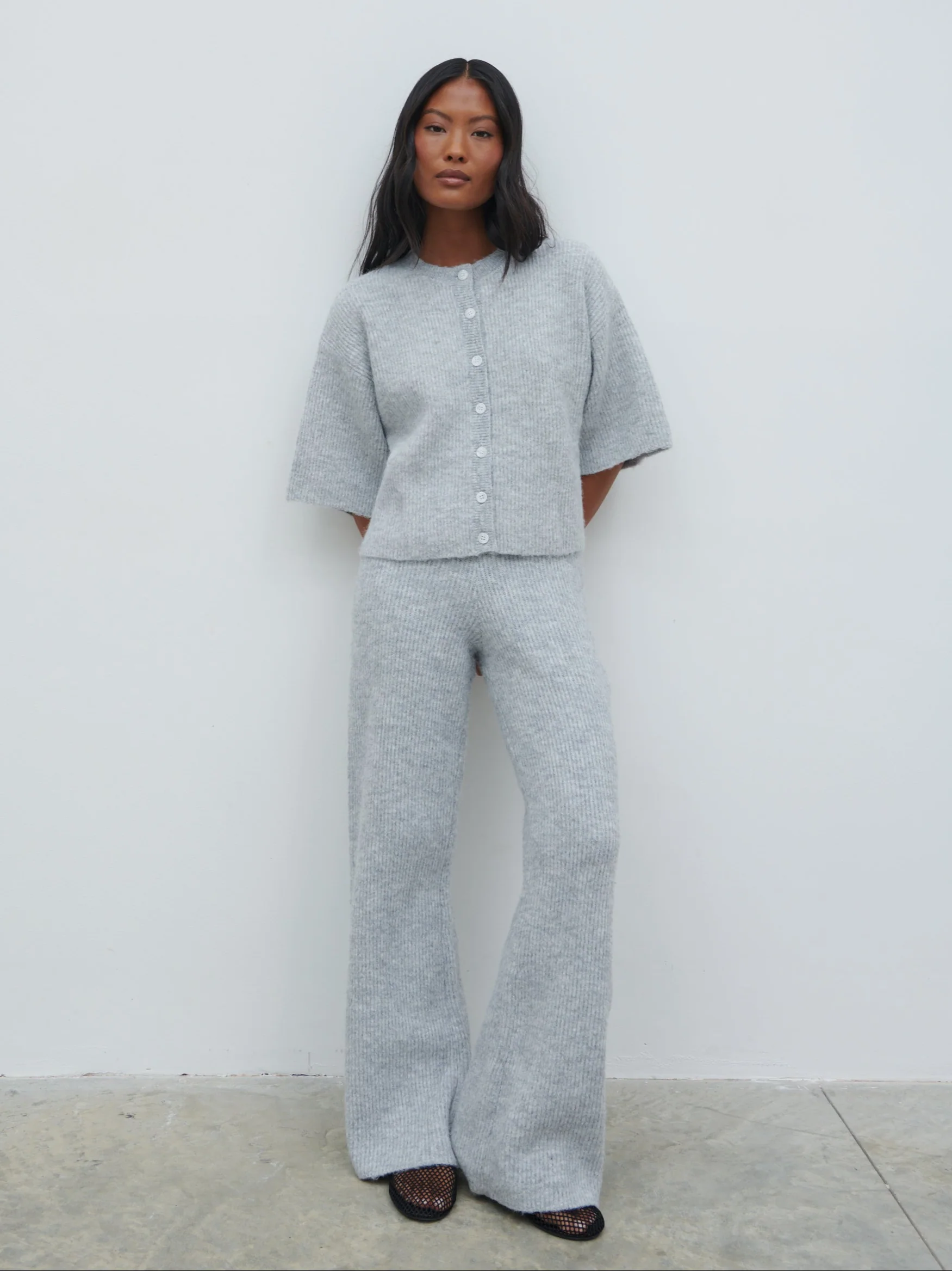 Ovalie Rib Knit Trousers - Grey Marl