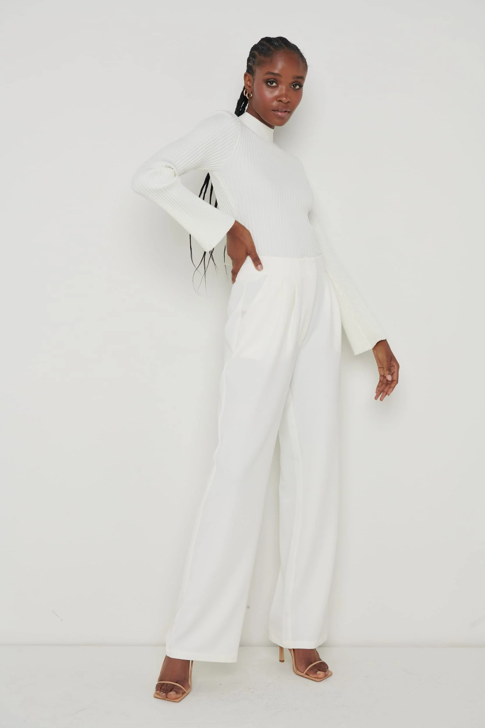 Parker High Waisted Box Pleat Trouser - Cream