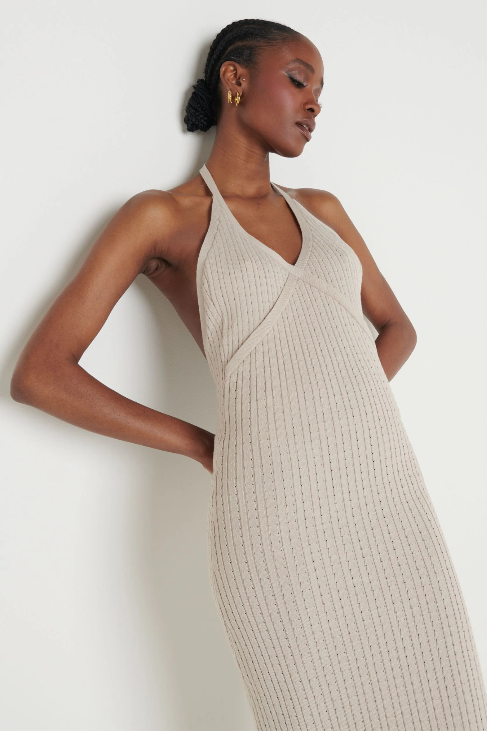 Phoebe Halterneck Maxi Dress - Taupe
