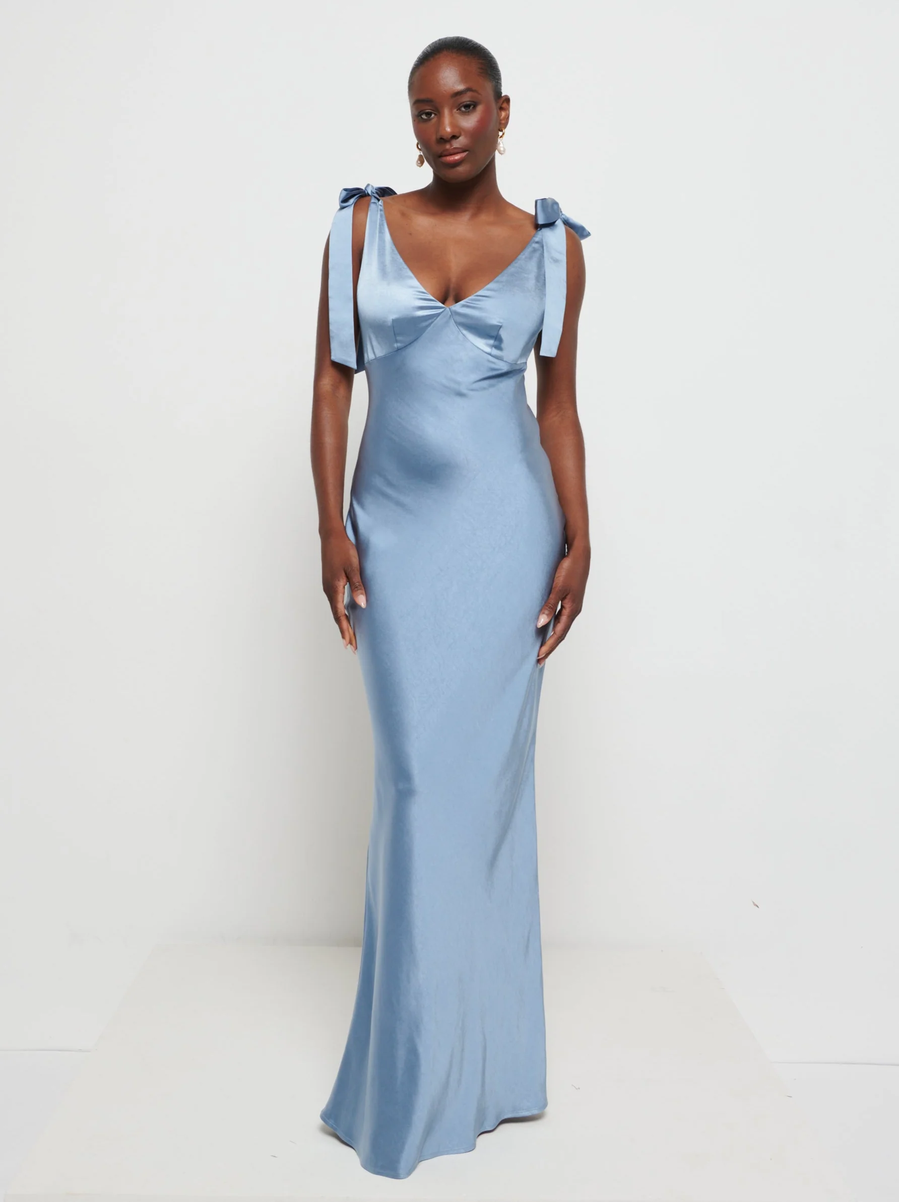 Piper Tie Maxi Bridesmaid Dress - Dusty Blue