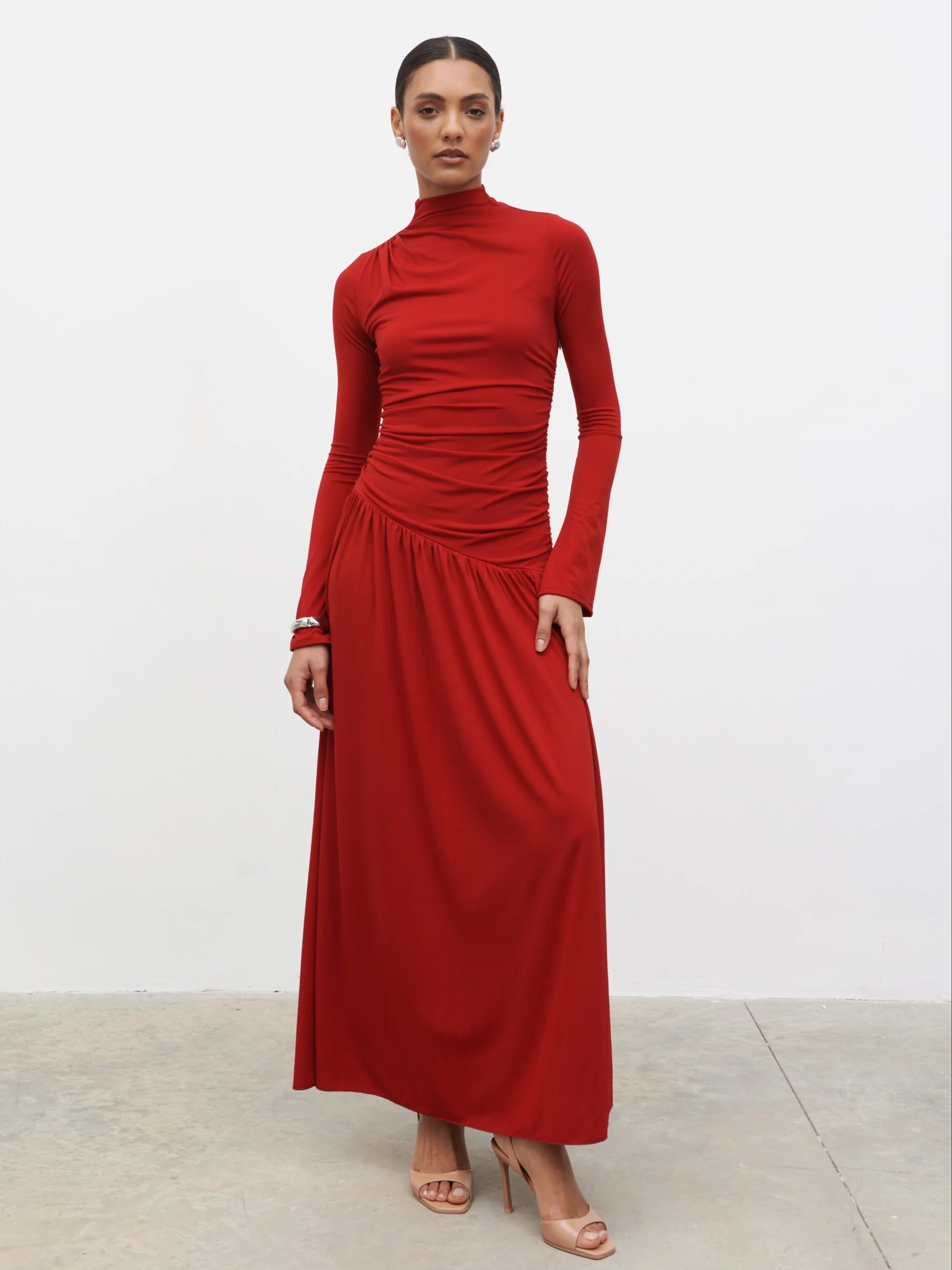 Shai Ruched Jersey Maxi Dress - Red