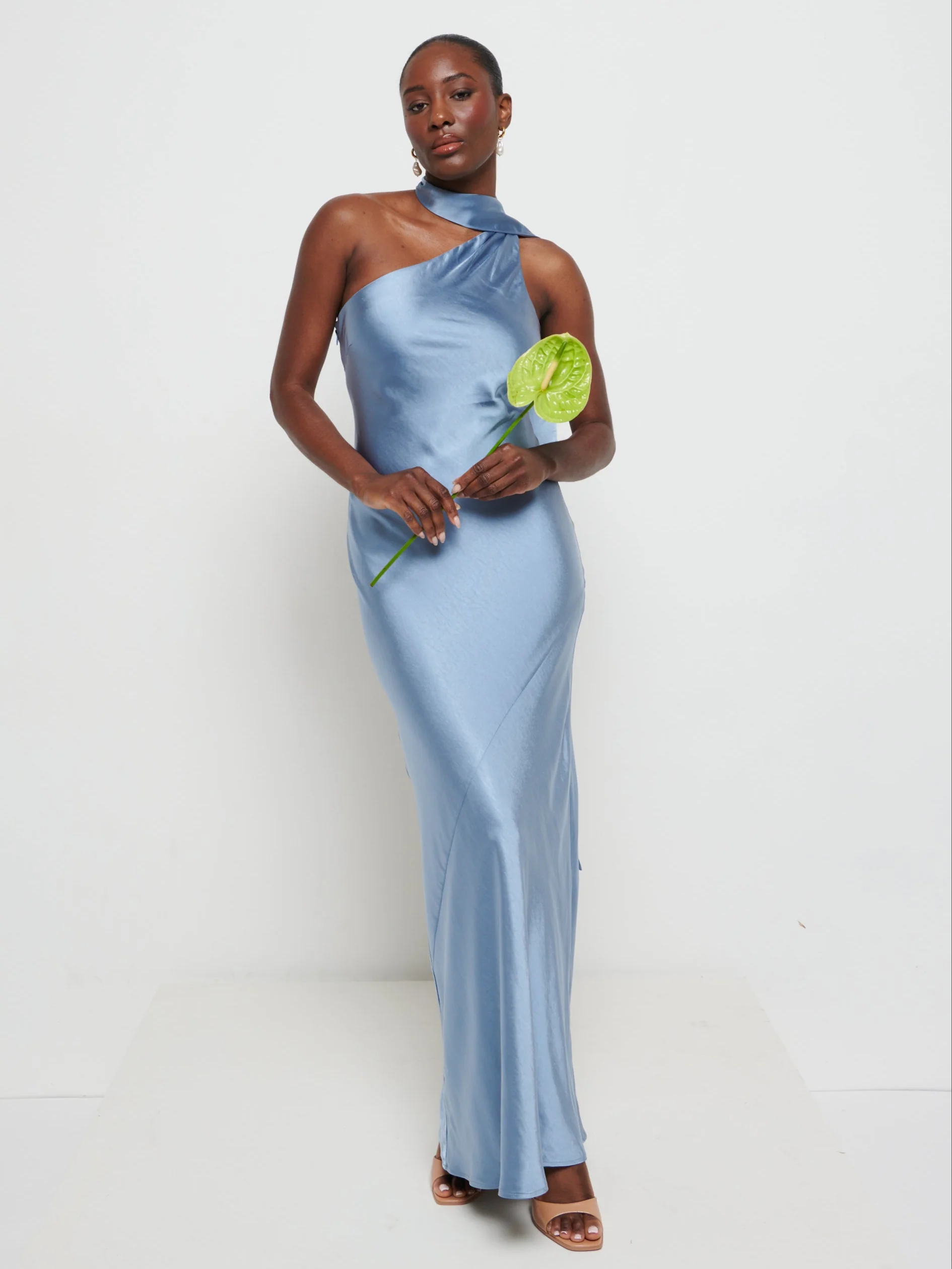 Sheree Scarf Maxi Bridesmaid Dress - Dusty Blue