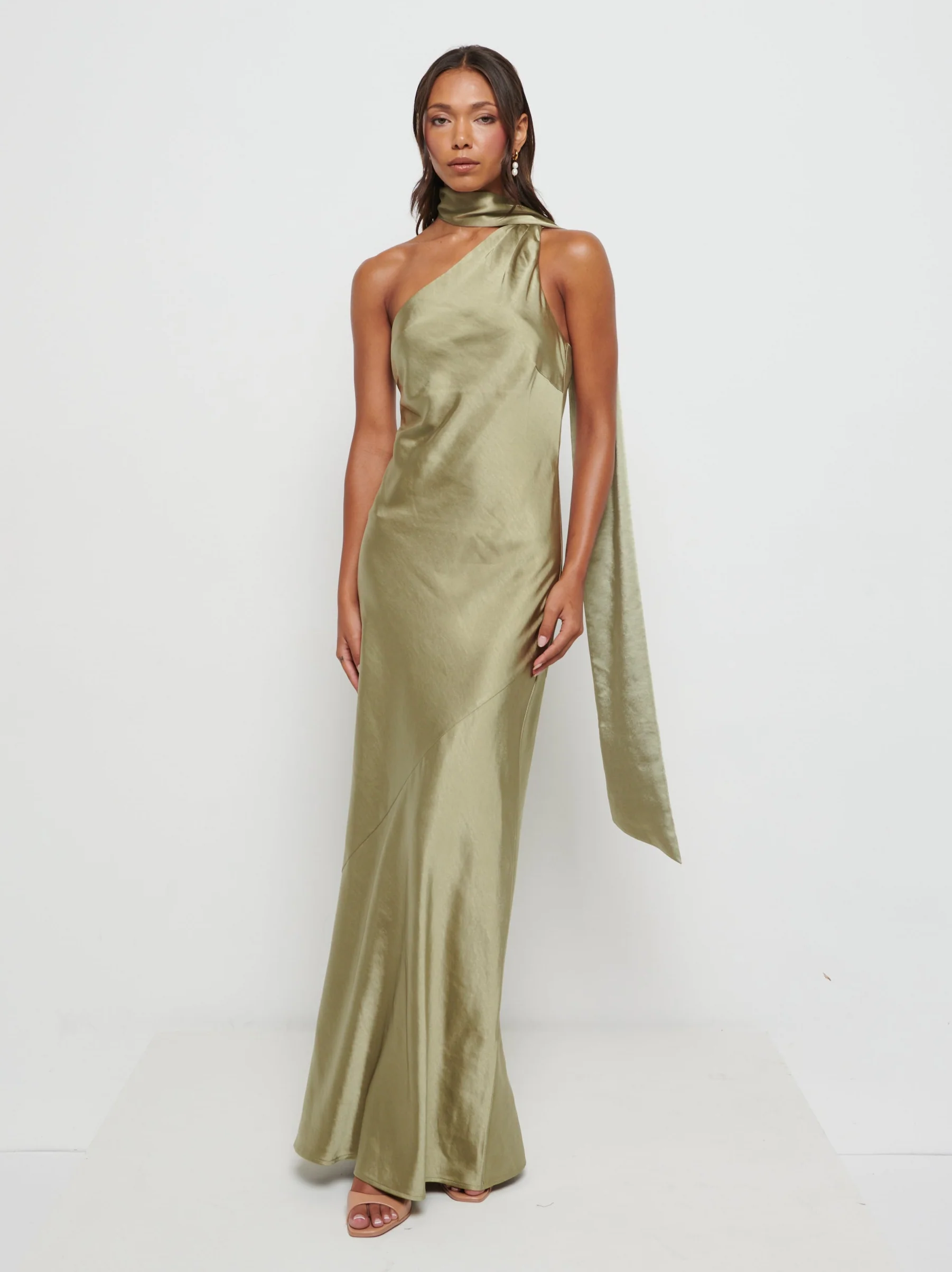 Sheree Scarf Maxi Bridesmaid Dress - Olive