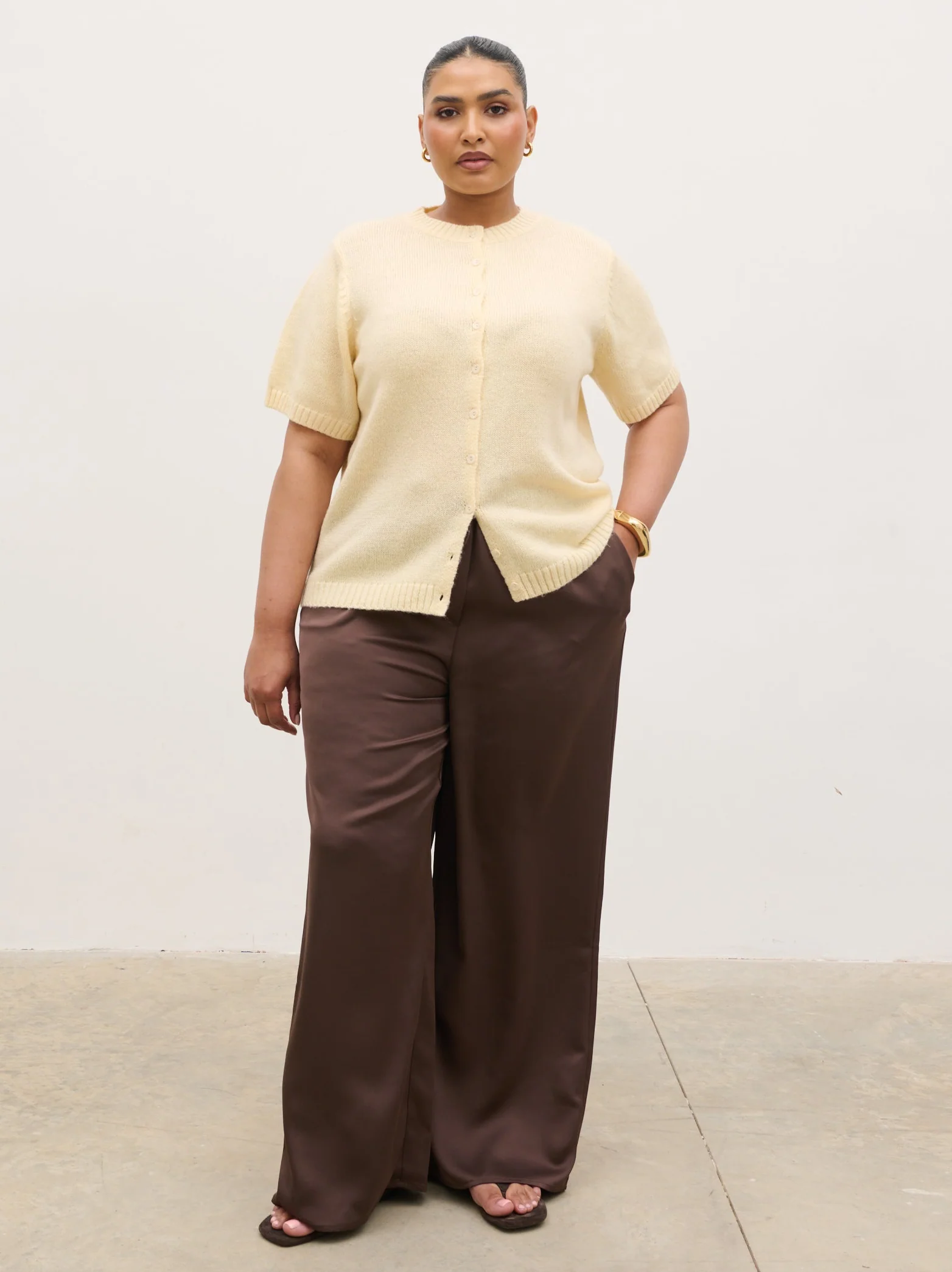 Shilou Button Up Knit Top Curve - Butter Lemon