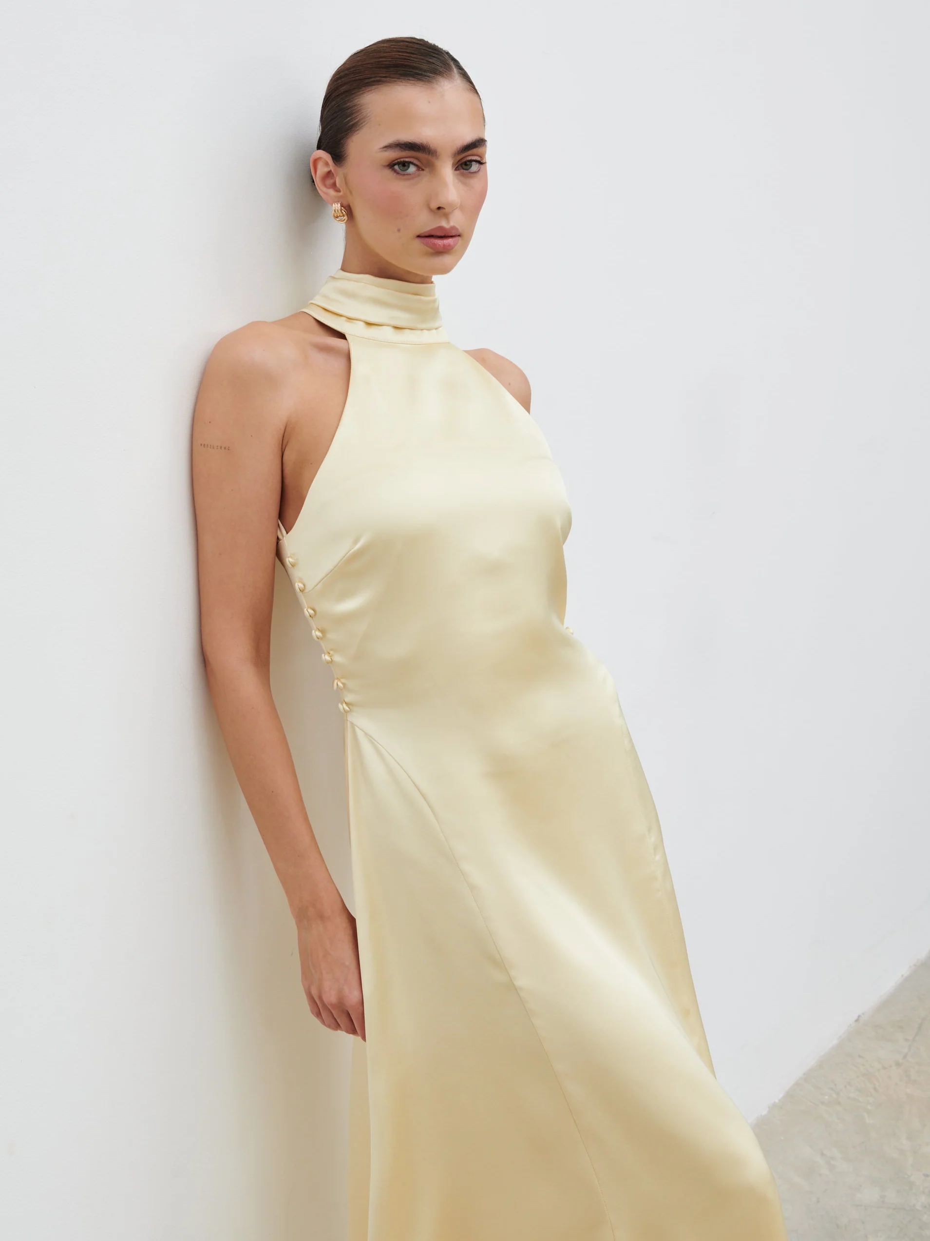 Skylar Halterneck Midaxi Dress - Lemon