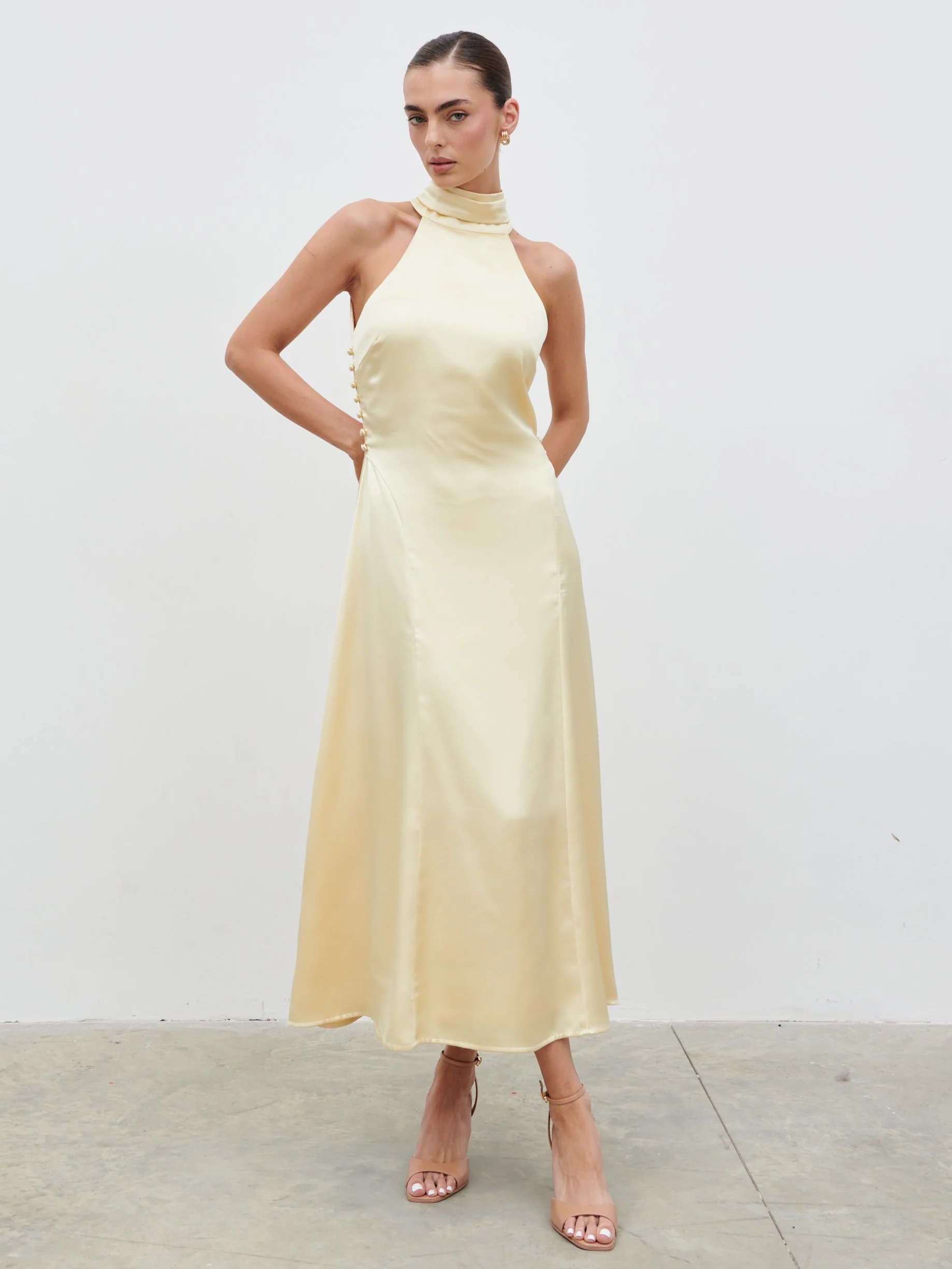 Skylar Halterneck Midaxi Dress - Lemon - Image 2