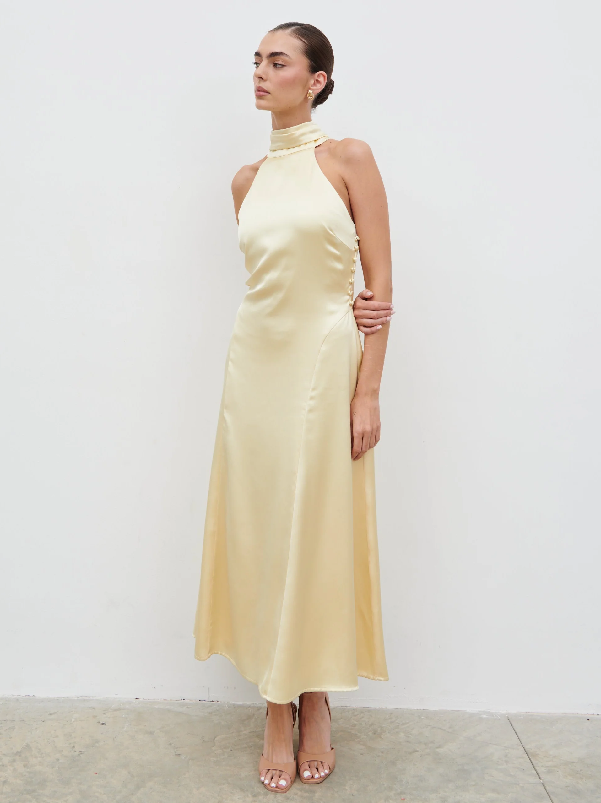 Skylar Halterneck Midaxi Dress - Lemon - Image 4