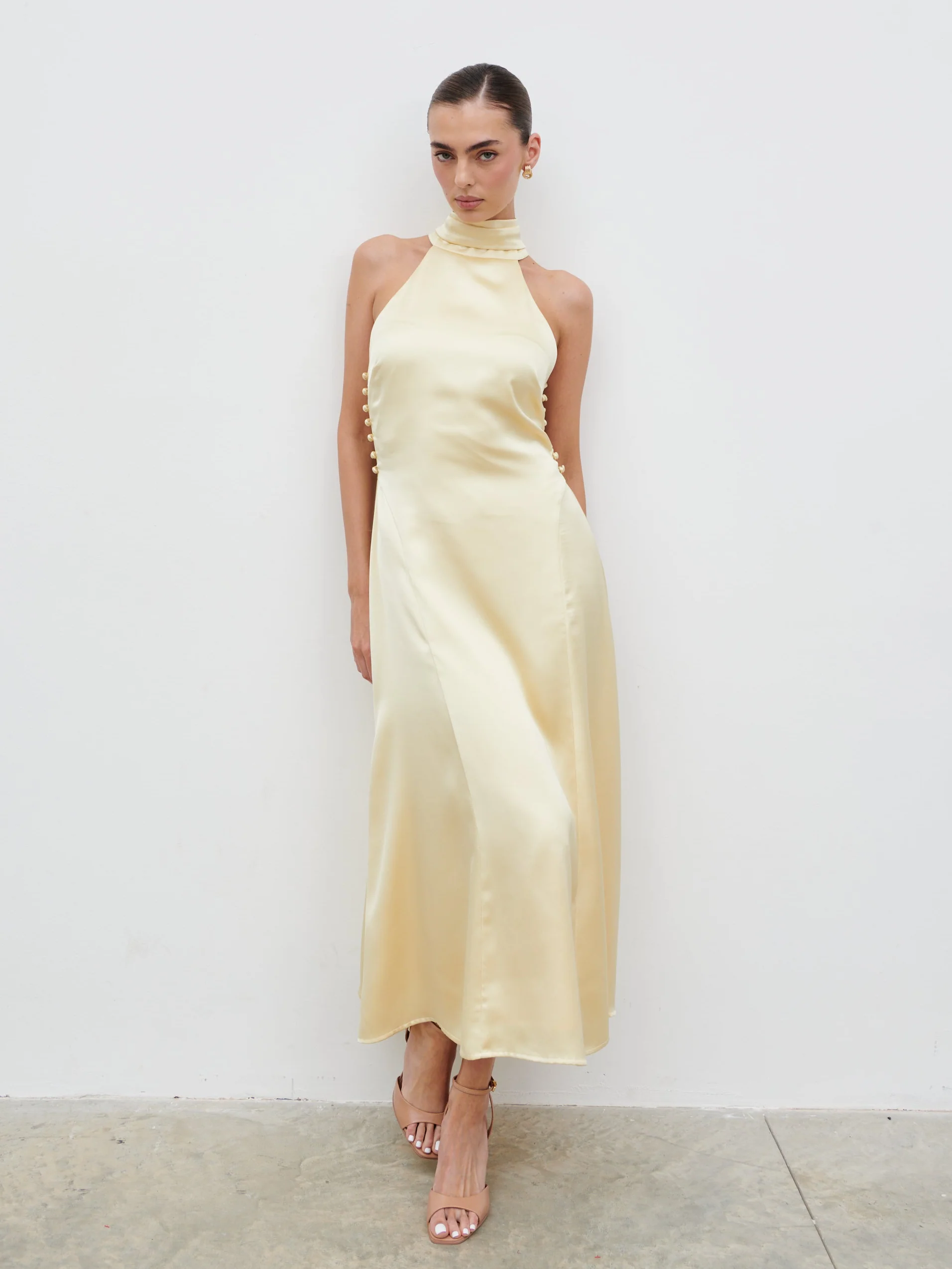 Skylar Halterneck Midaxi Dress - Lemon - Image 5