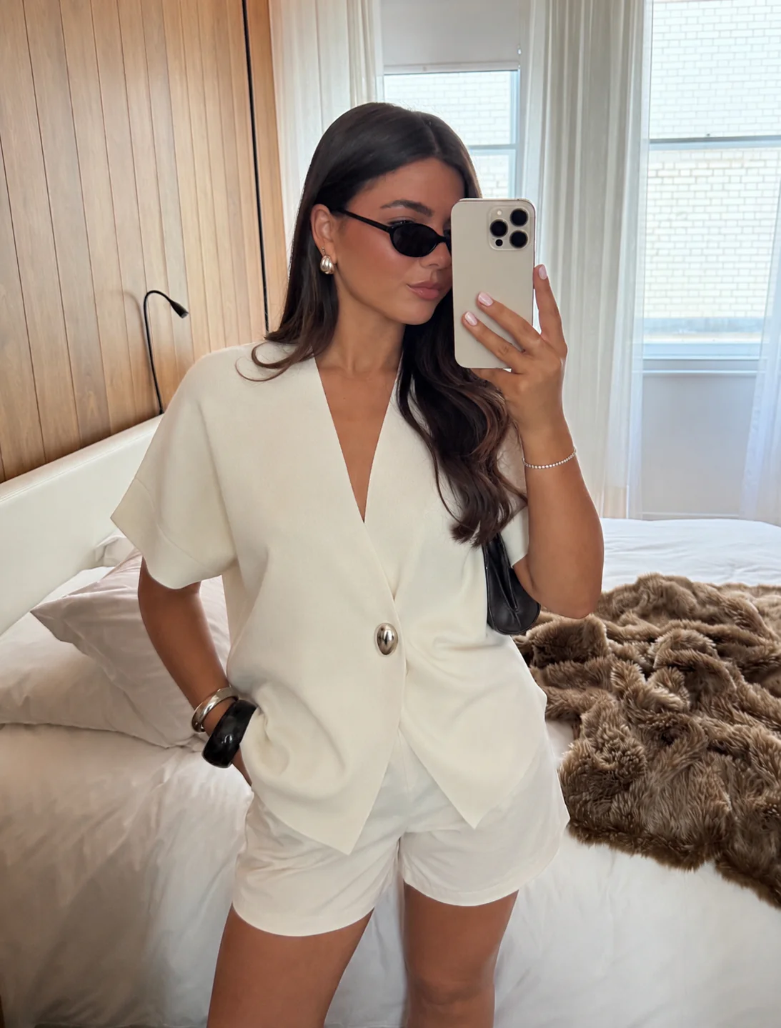 Solana Open Sleeve Trim Detail Knit Jacket - Cream