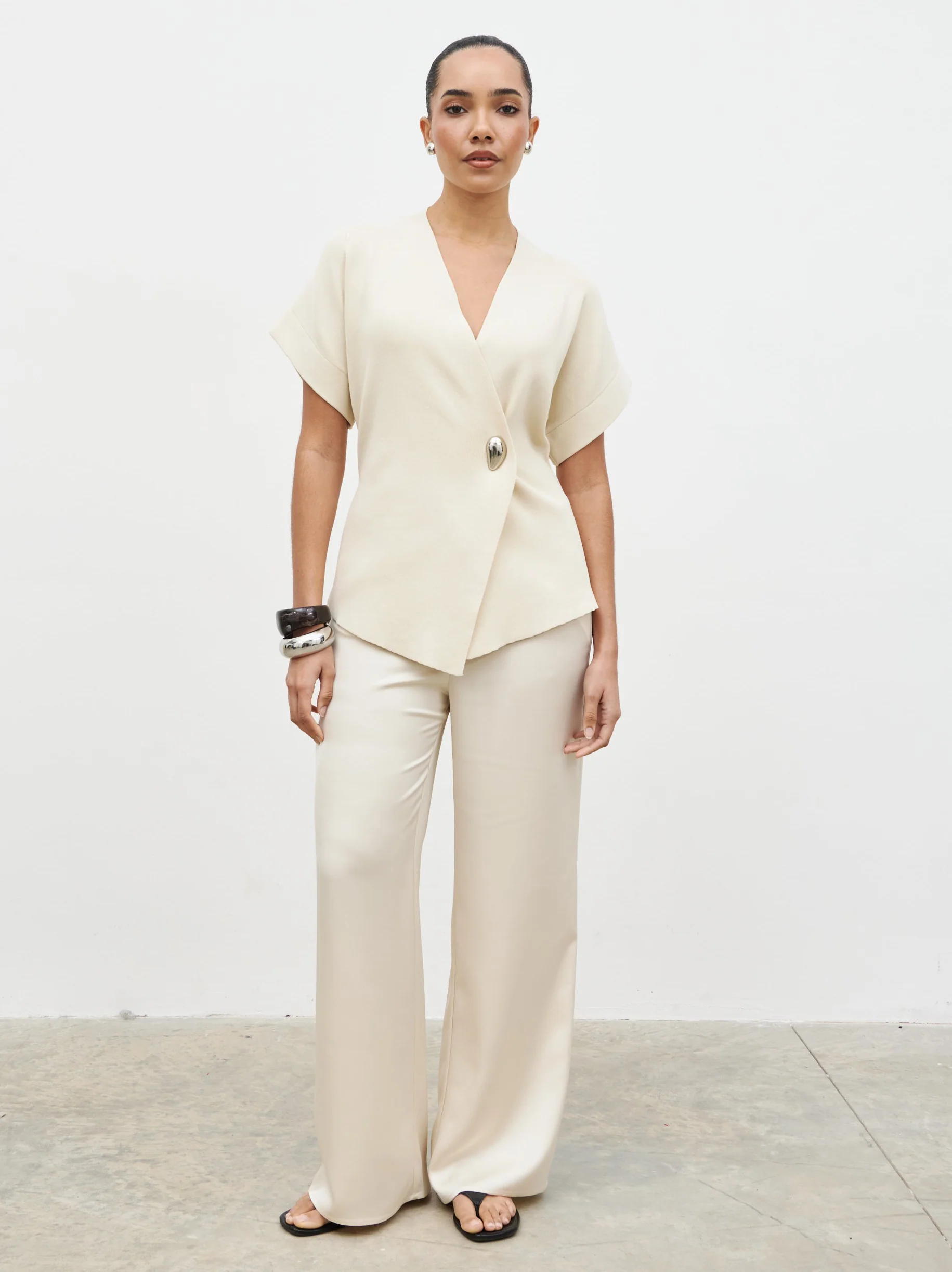 Solana Open Sleeve Trim Detail Knit Jacket - Cream - Image 5