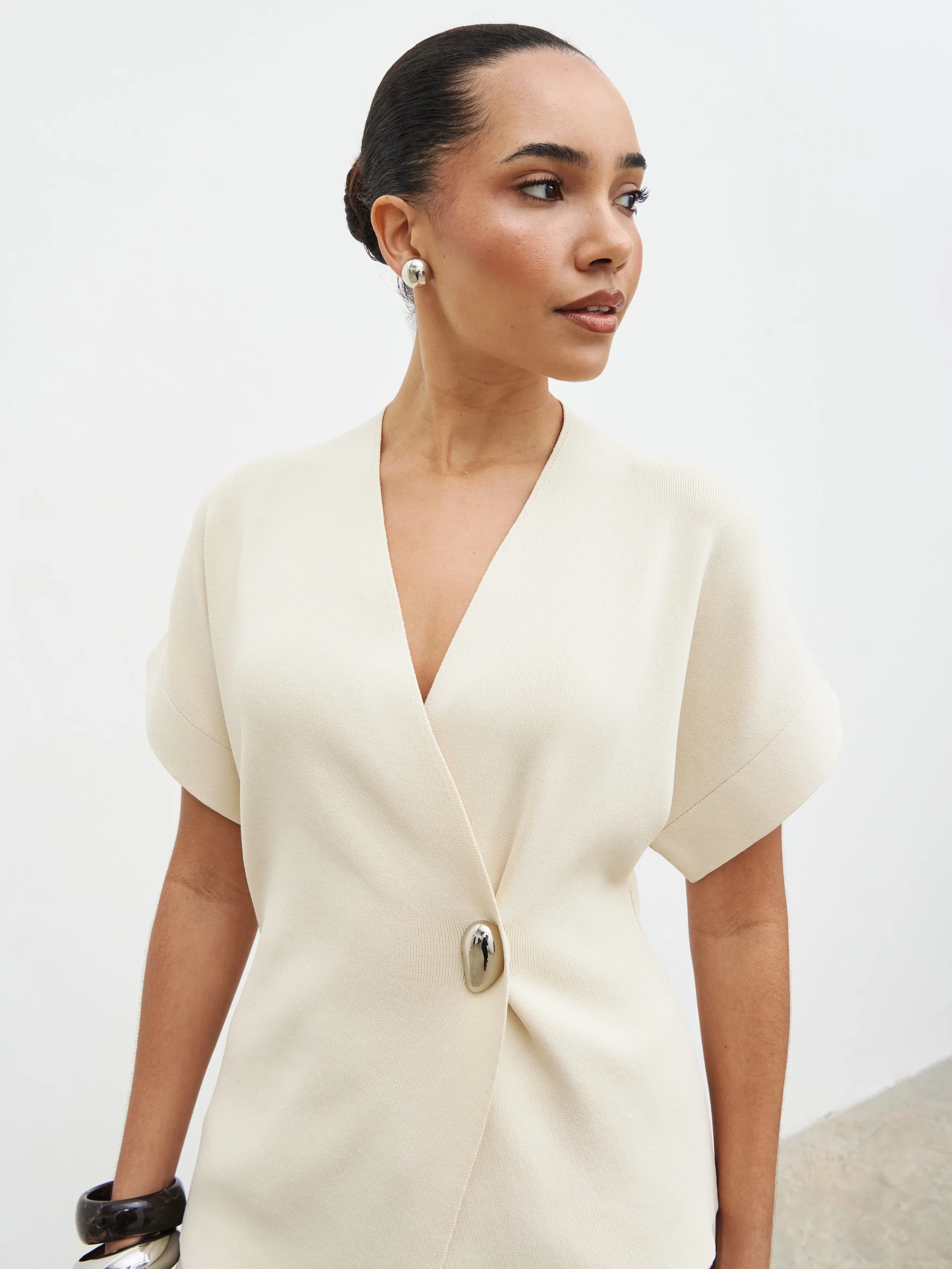 Solana Open Sleeve Trim Detail Knit Jacket - Cream - Image 6