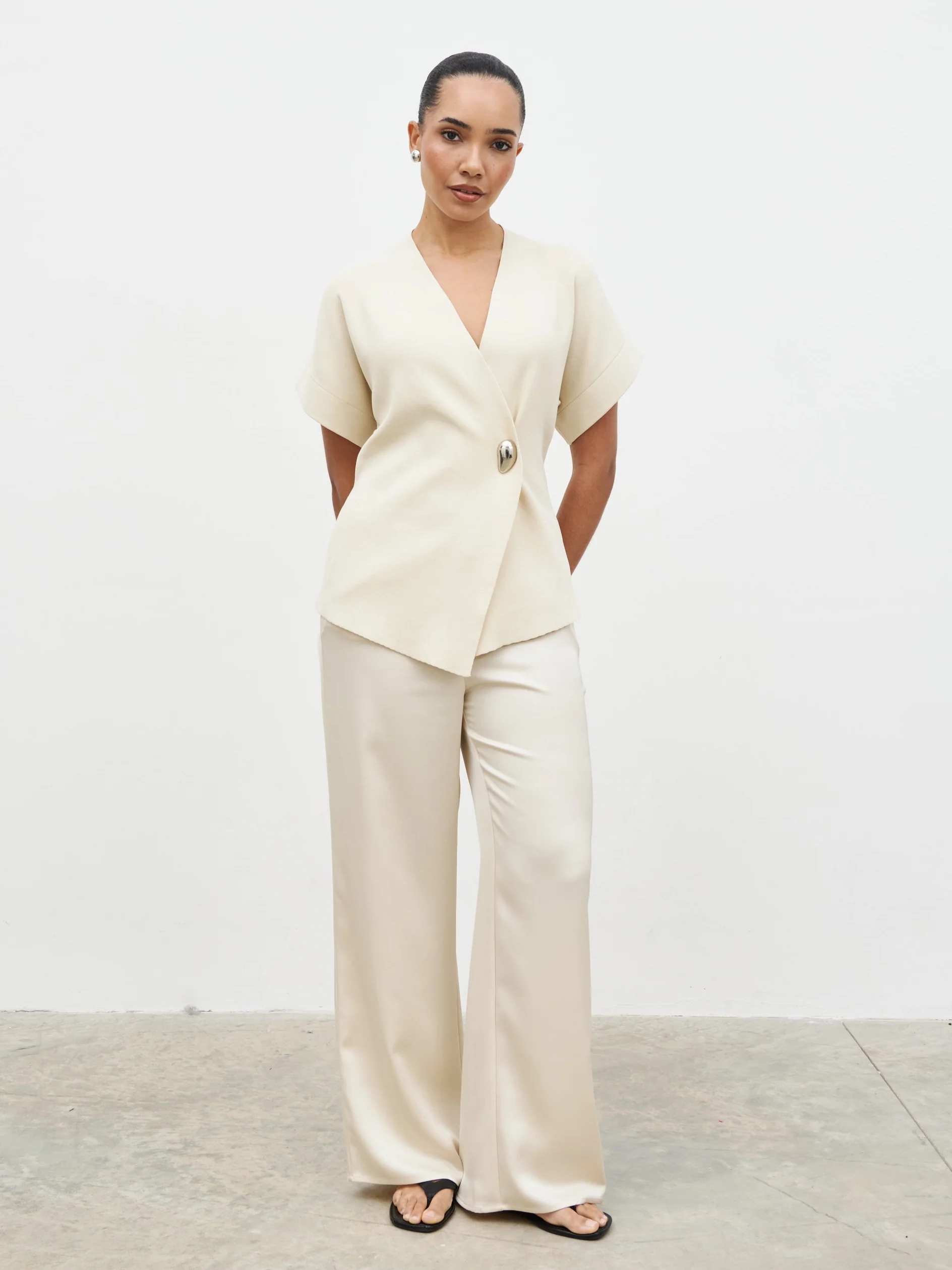 Solana Open Sleeve Trim Detail Knit Jacket - Cream - Image 7