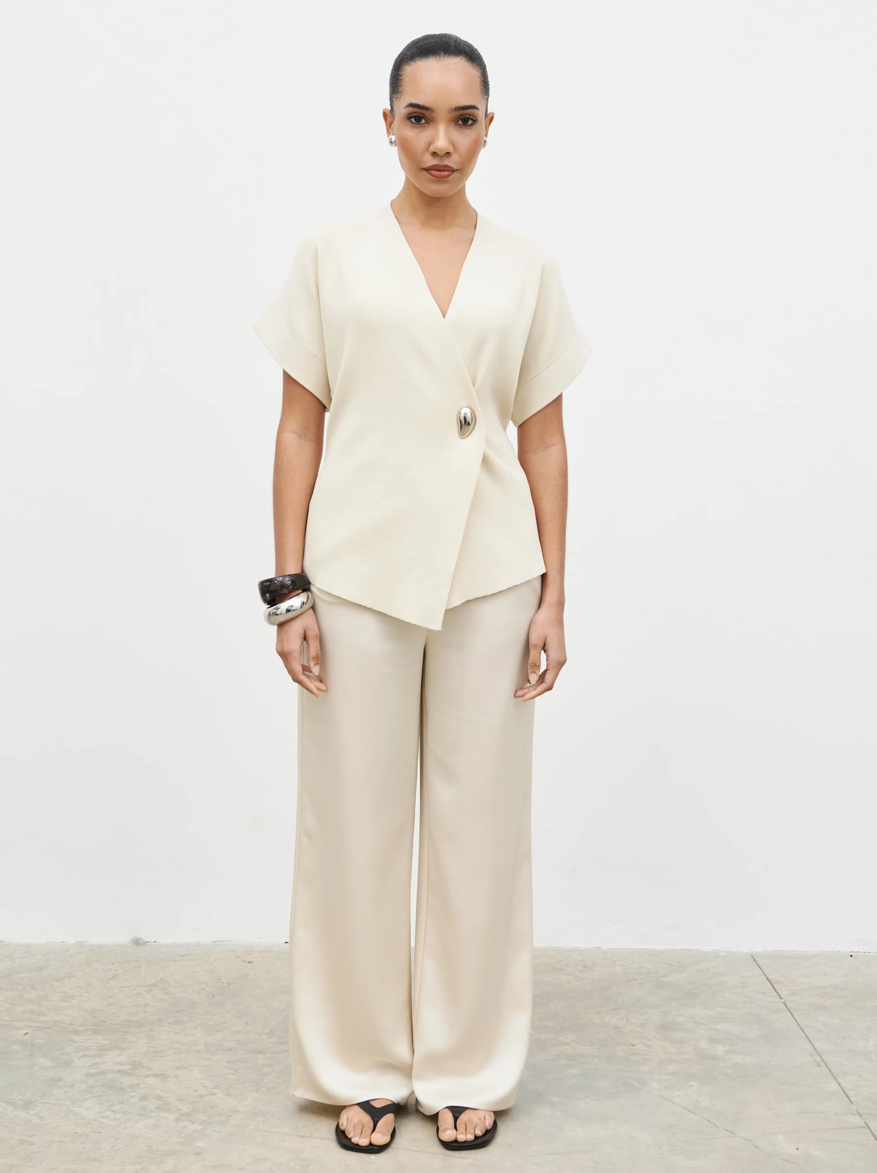 Solana Open Sleeve Trim Detail Knit Jacket - Cream - Image 9