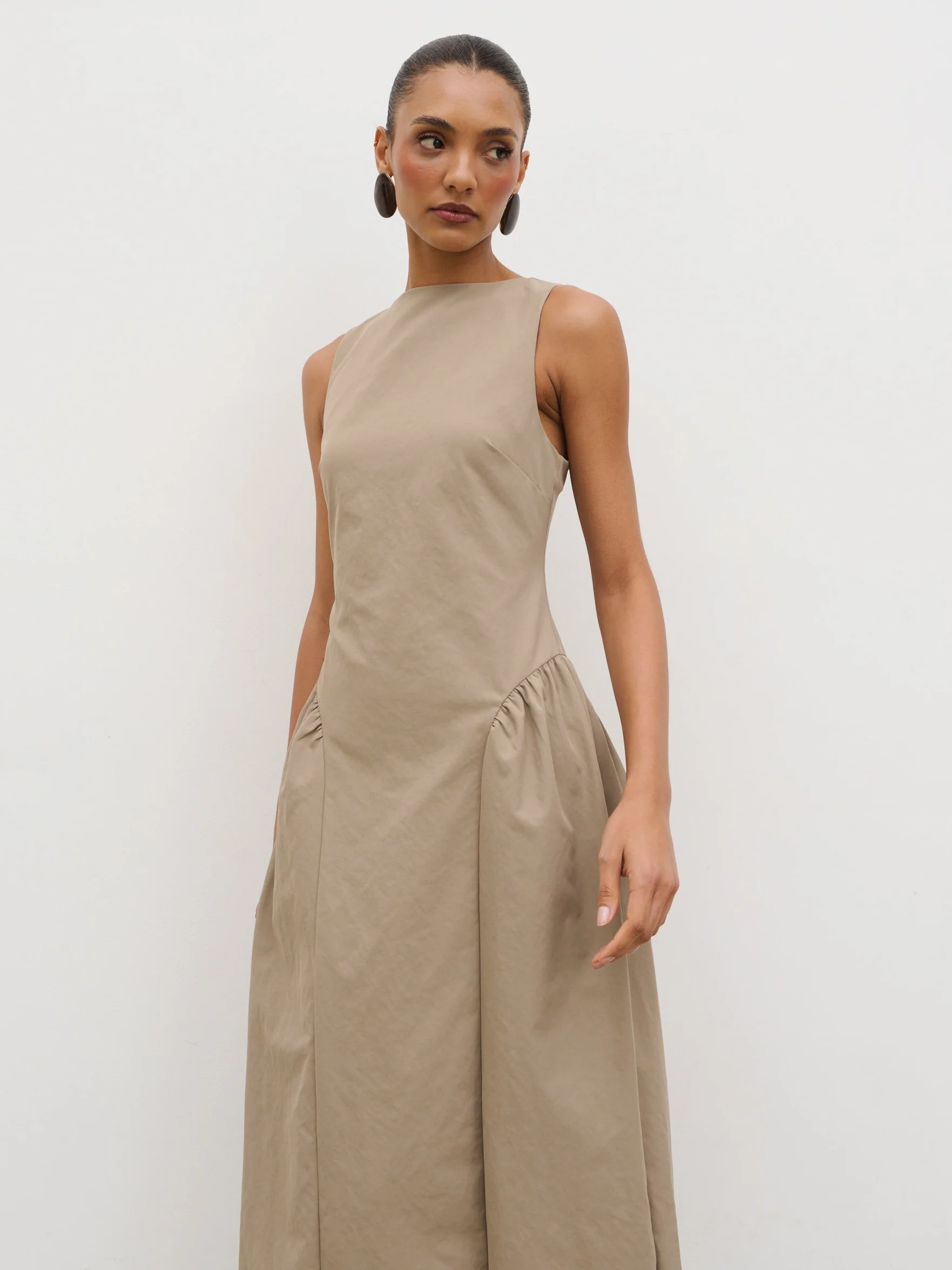 Sylvie Slash Neck Midaxi Dress - Taupe - Image 3
