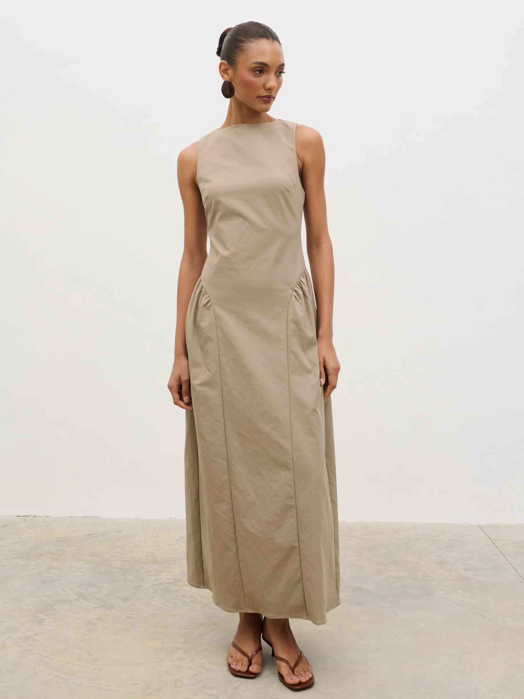 Sylvie Slash Neck Midaxi Dress - Taupe - Image 5