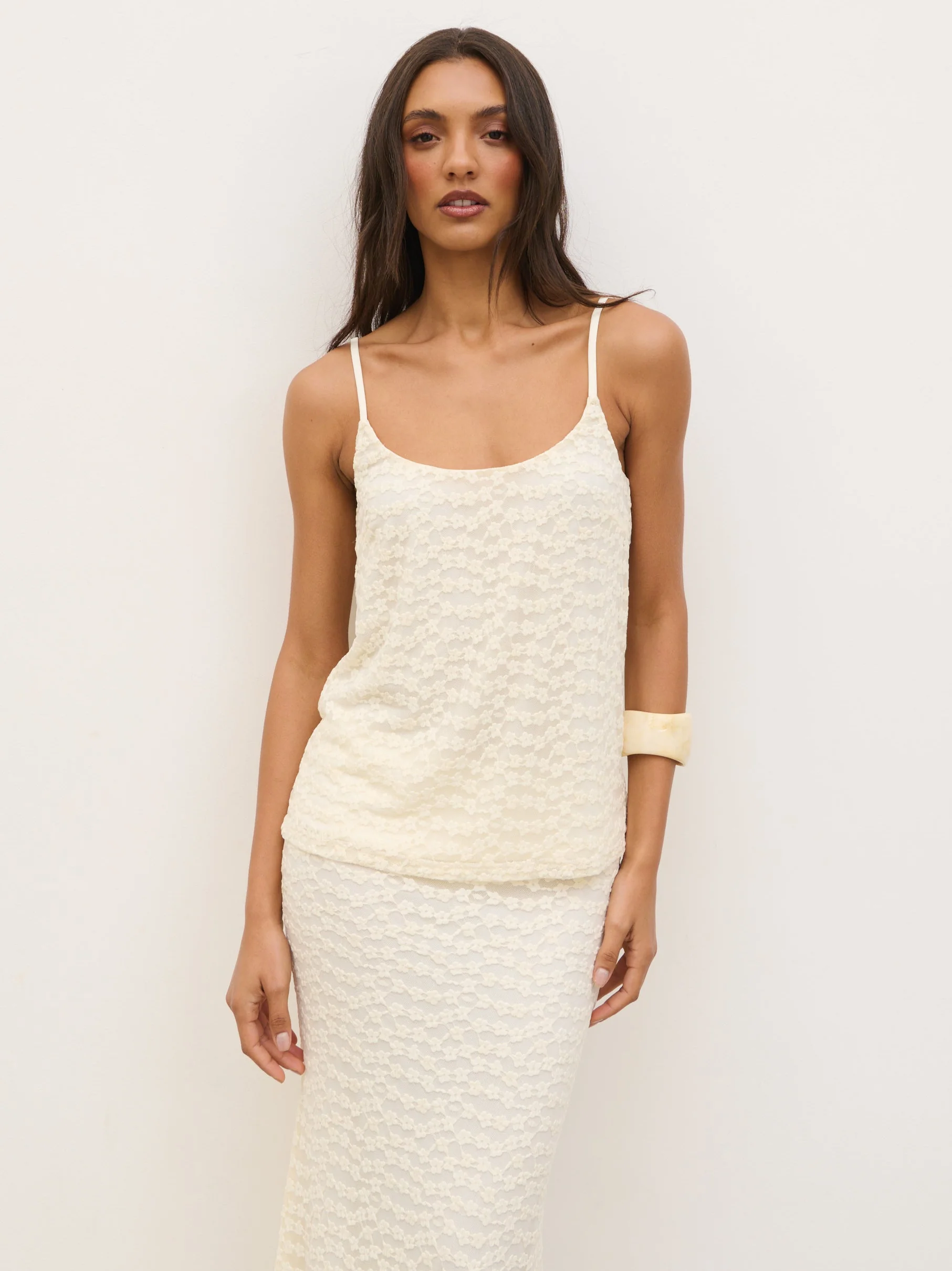 Talia Floral Strappy Top - Cream