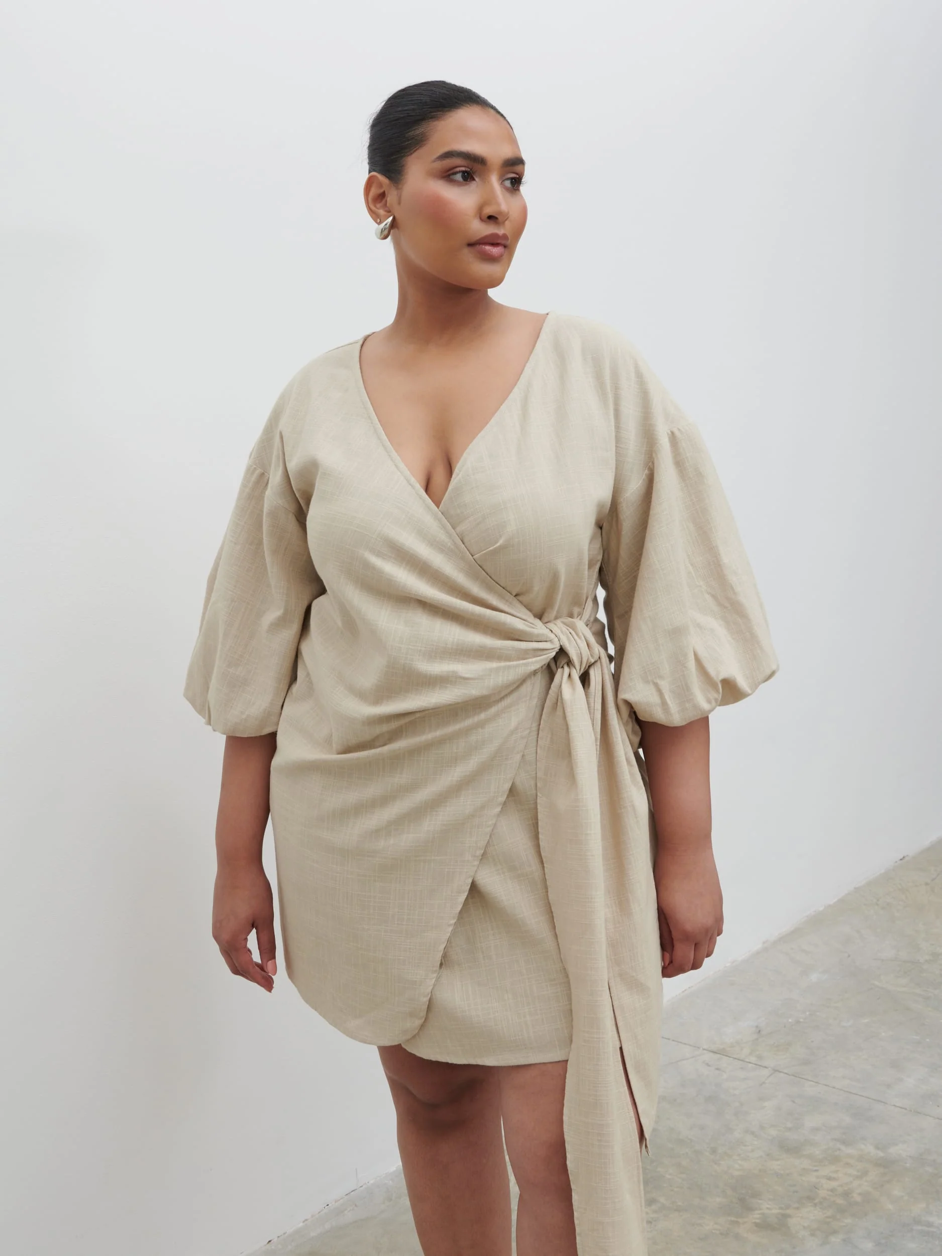 Tamara Wrap Mini Dress Curve - Natural