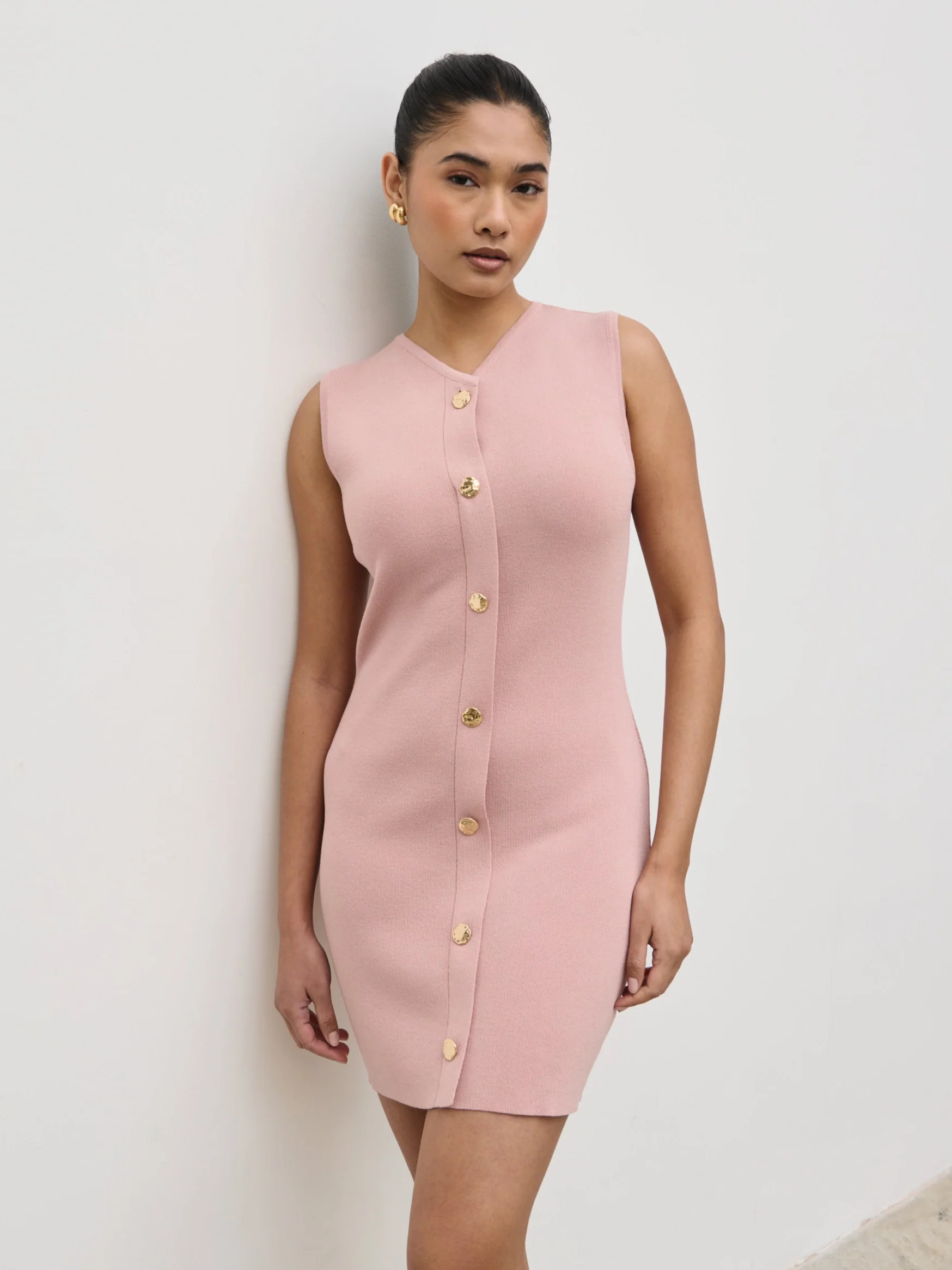 Taylor Button Knit Mini Dress - Pastel Pink