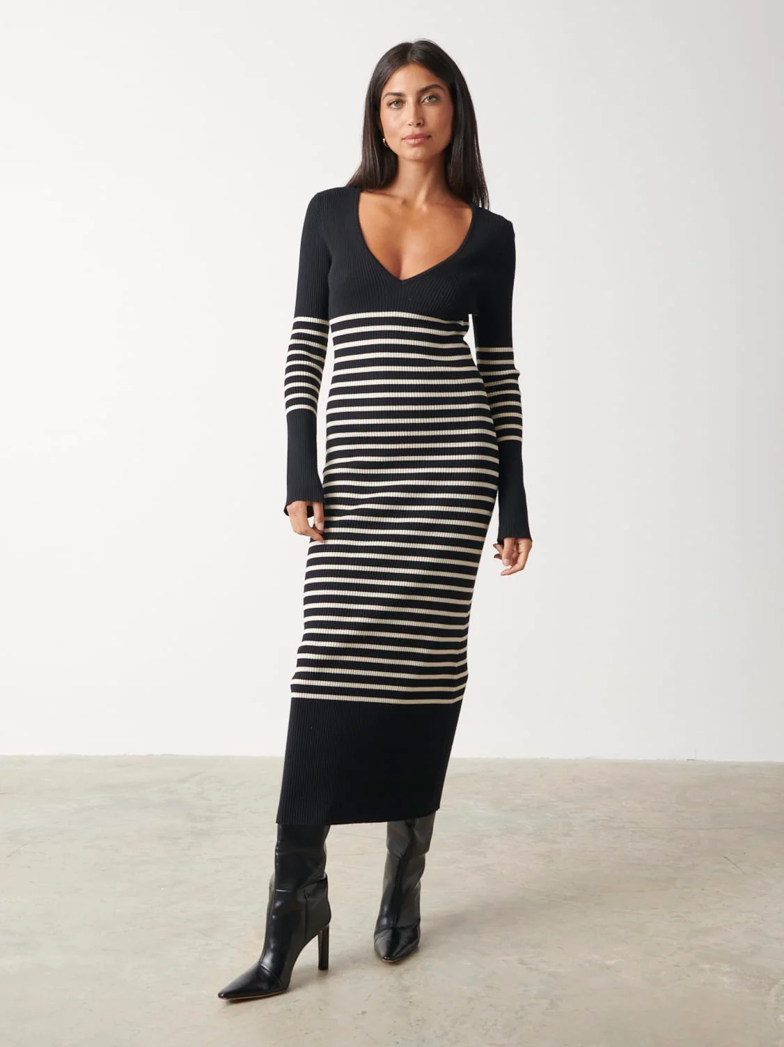Vanessa Stripped Knit Dress - Black and White Stripe