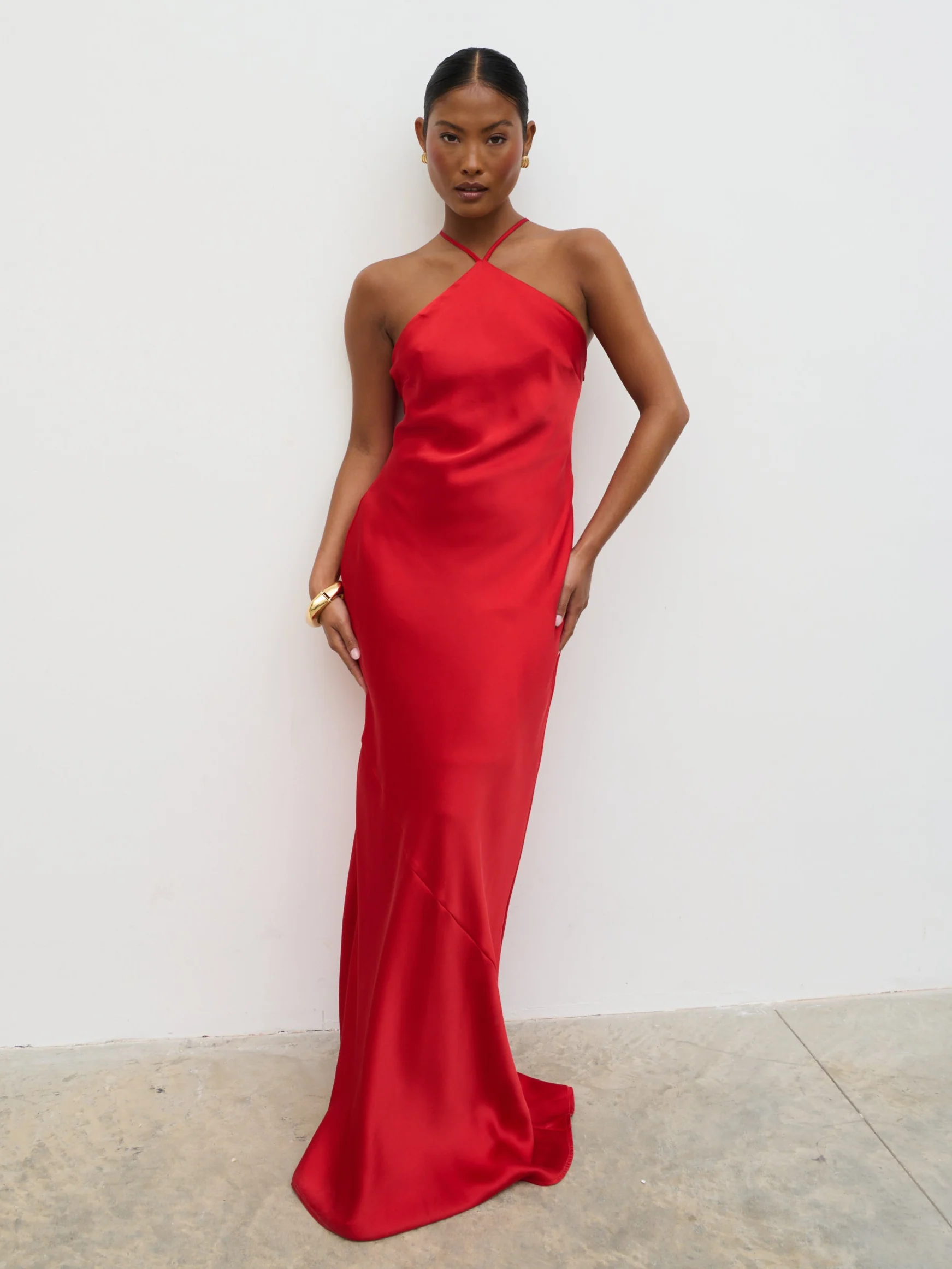 Yvette Halter Neck Maxi Dress - Red