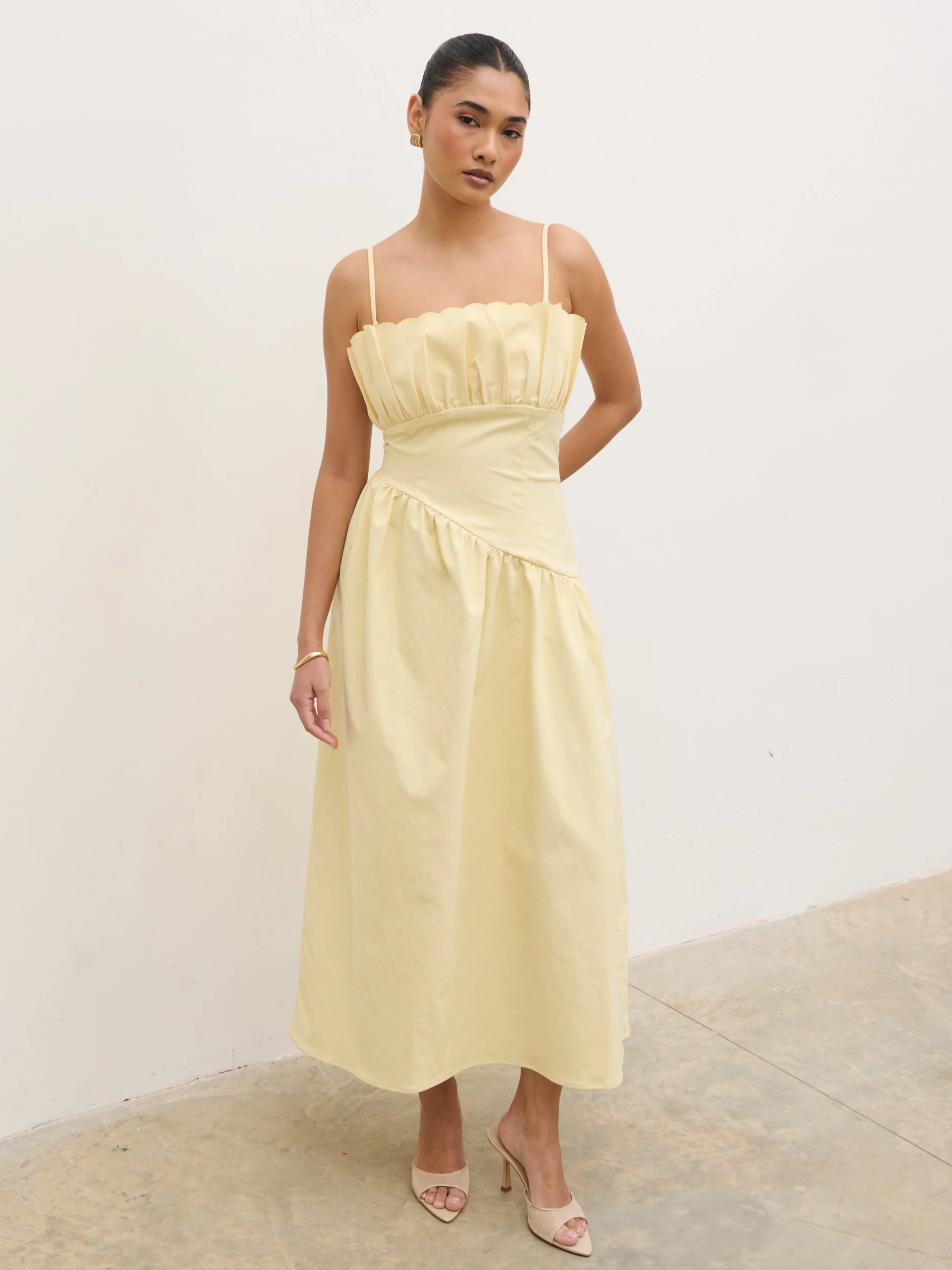 Zaria Corset Detail Midaxi Dress - Lemon