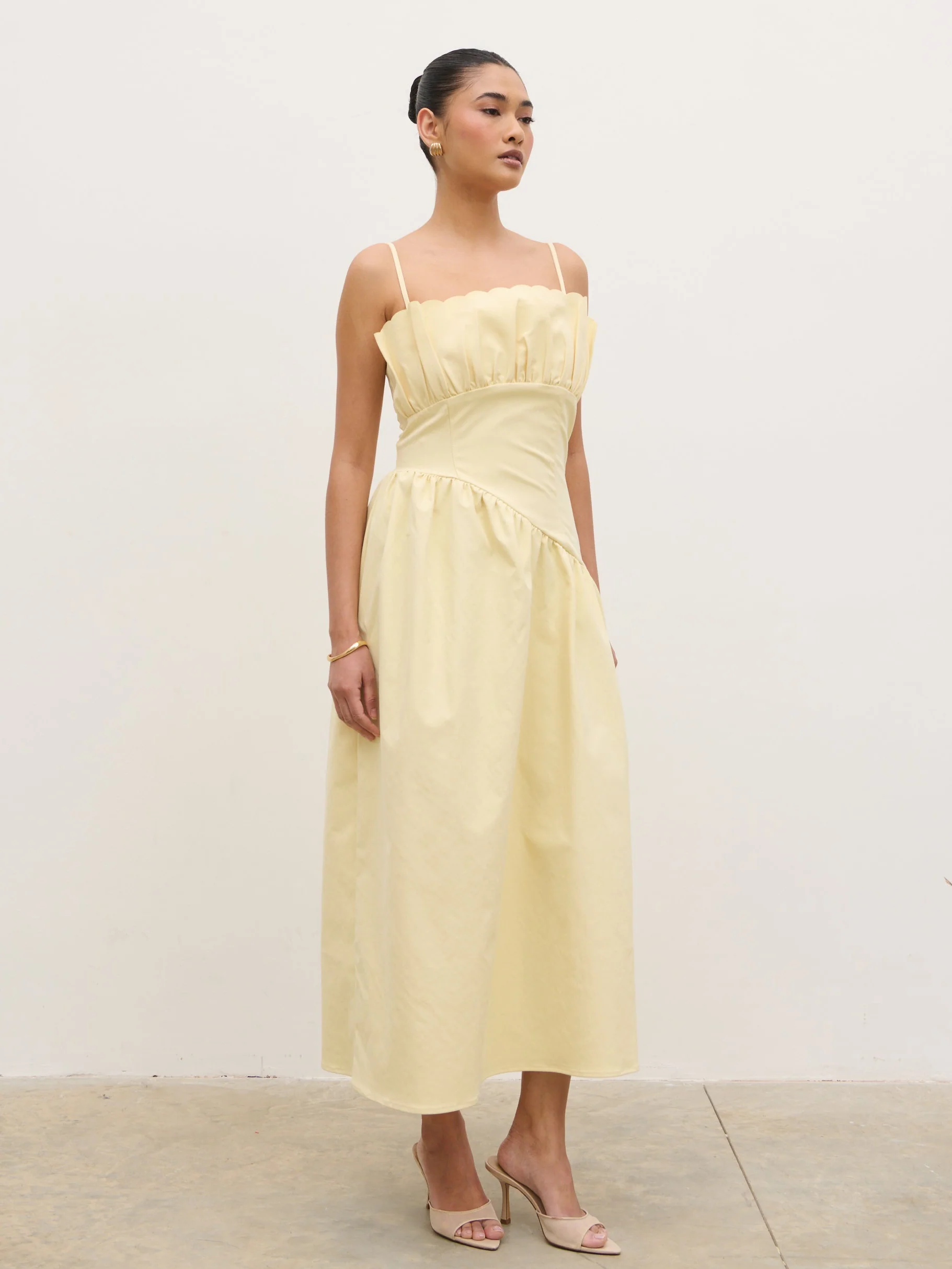 Zaria Corset Detail Midaxi Dress - Lemon - Image 3
