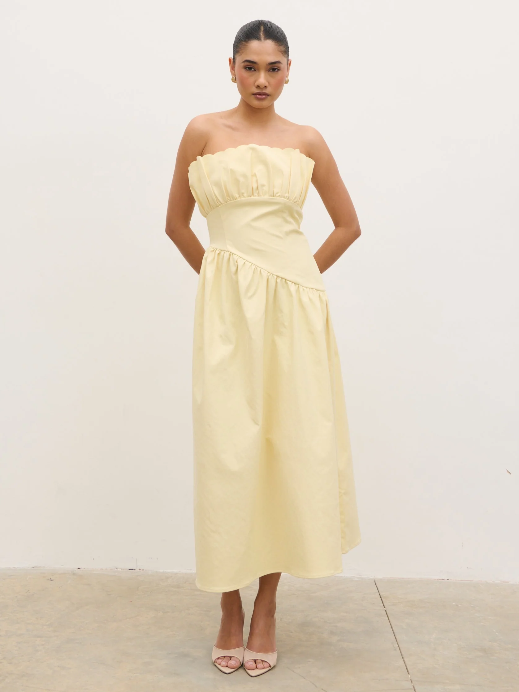 Zaria Corset Detail Midaxi Dress - Lemon - Image 4