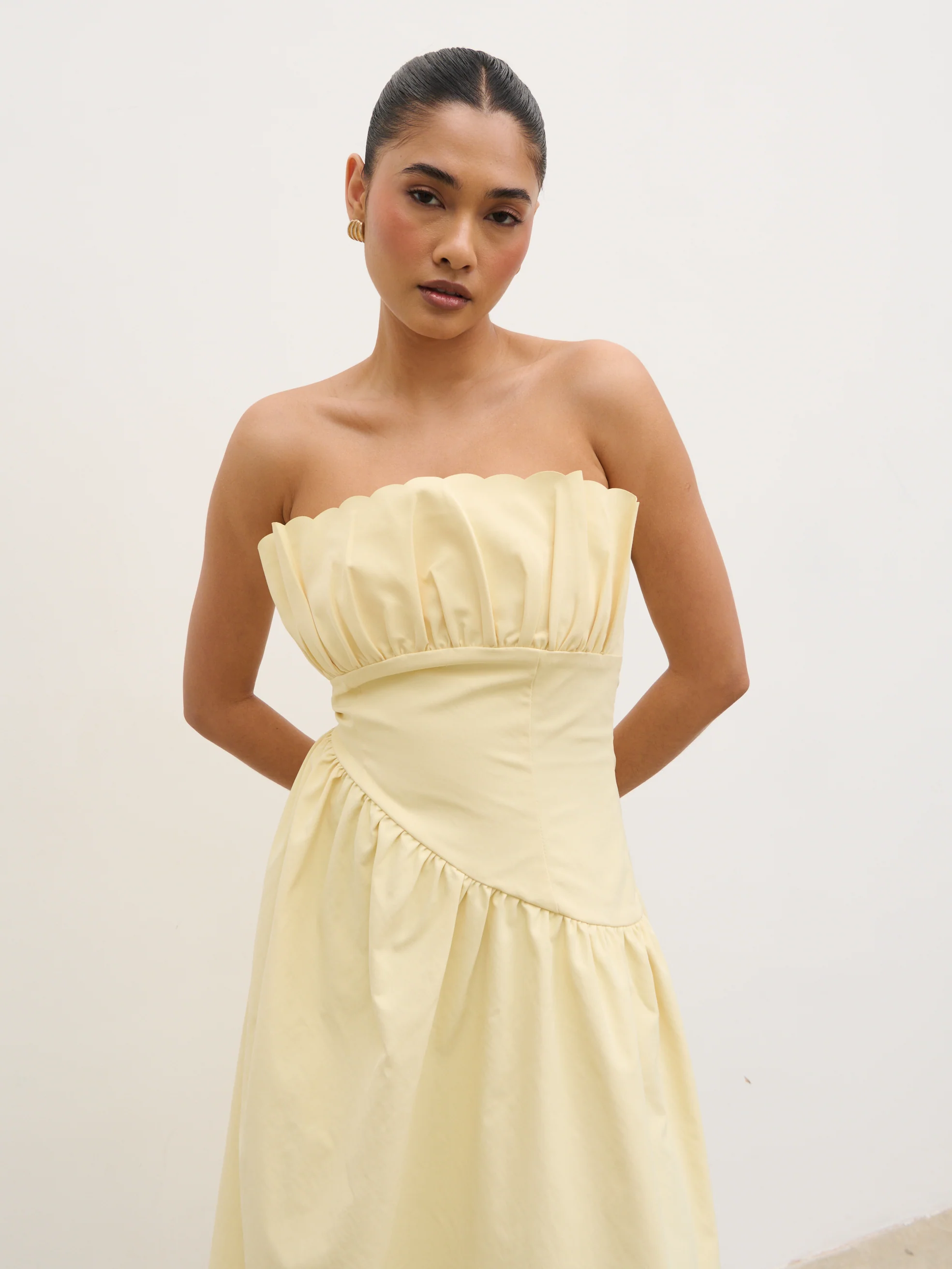 Zaria Corset Detail Midaxi Dress - Lemon - Image 5