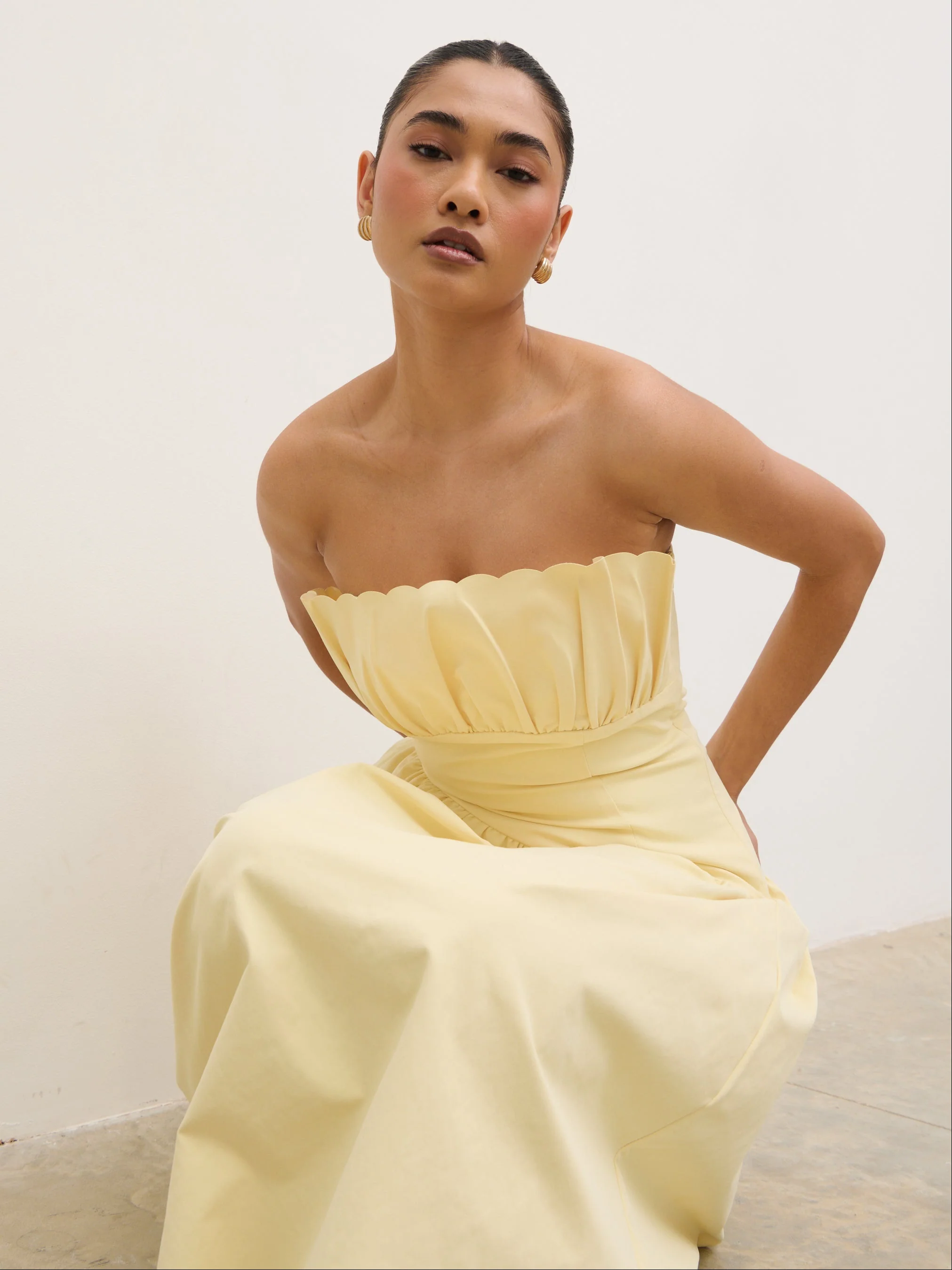 Zaria Corset Detail Midaxi Dress - Lemon - Image 6